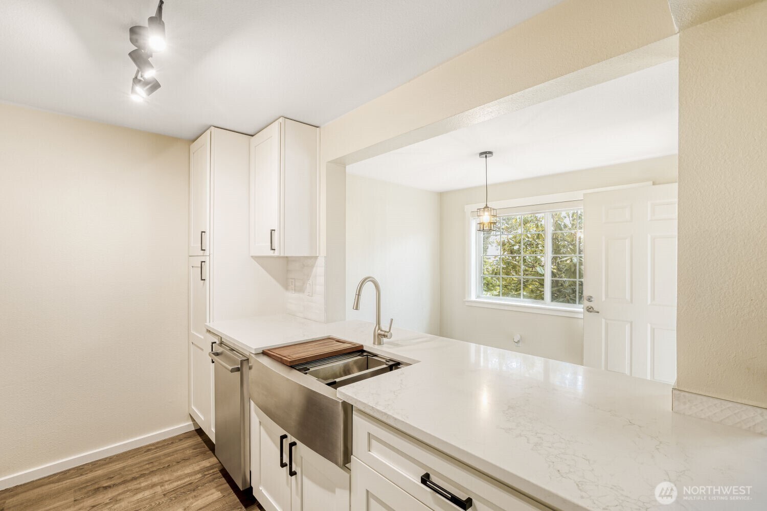 Kitchen with newer quartz countertops