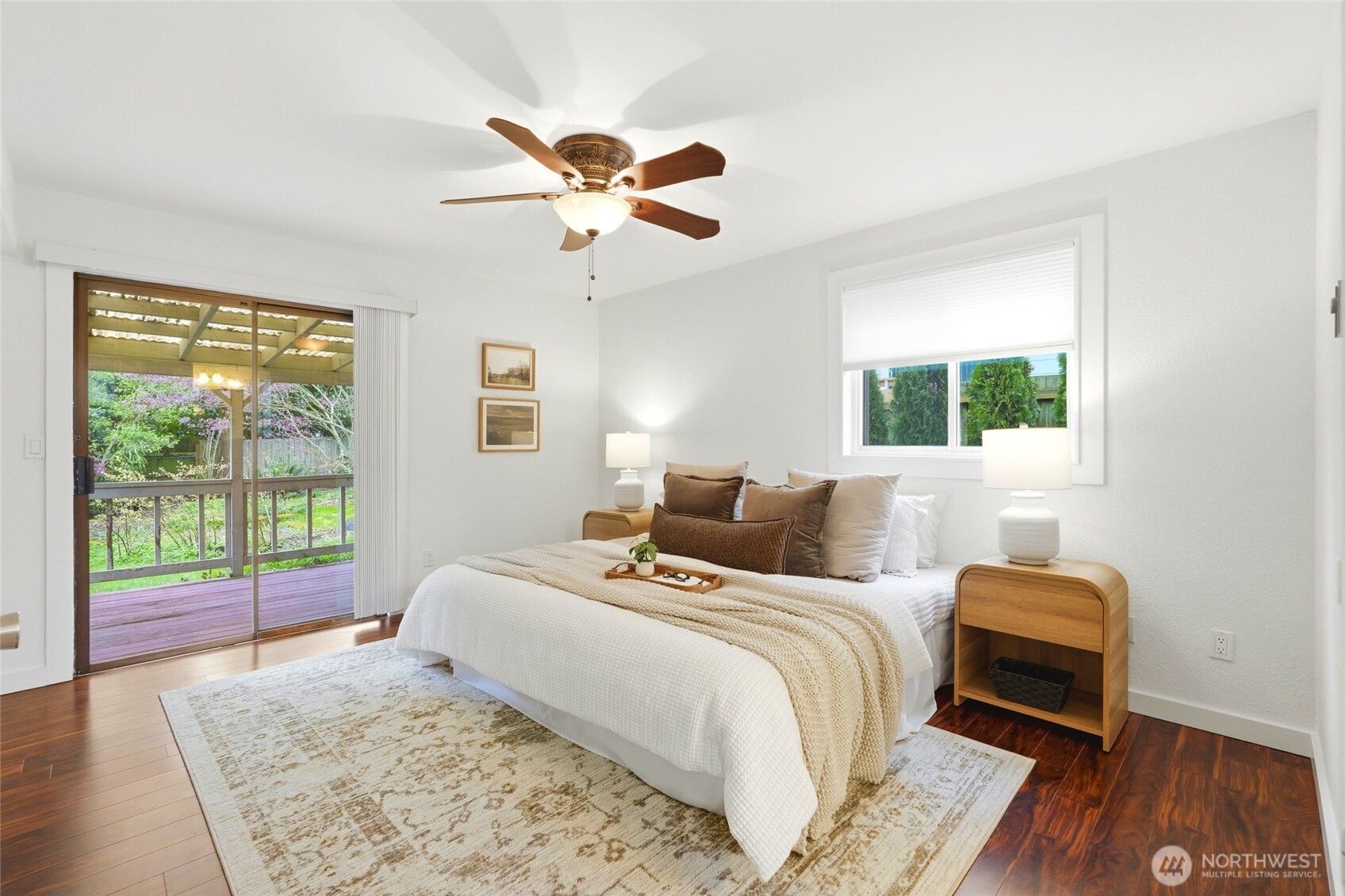Primary bedroom with full bath, private deck and access to the hot tub