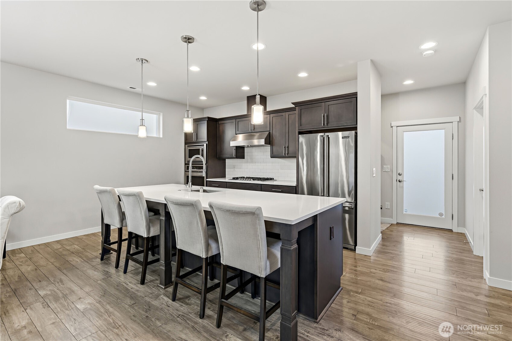 Beautiful Entertaining Deck with Low Maintenance Metal Railing and Pretty Wood Ceiling