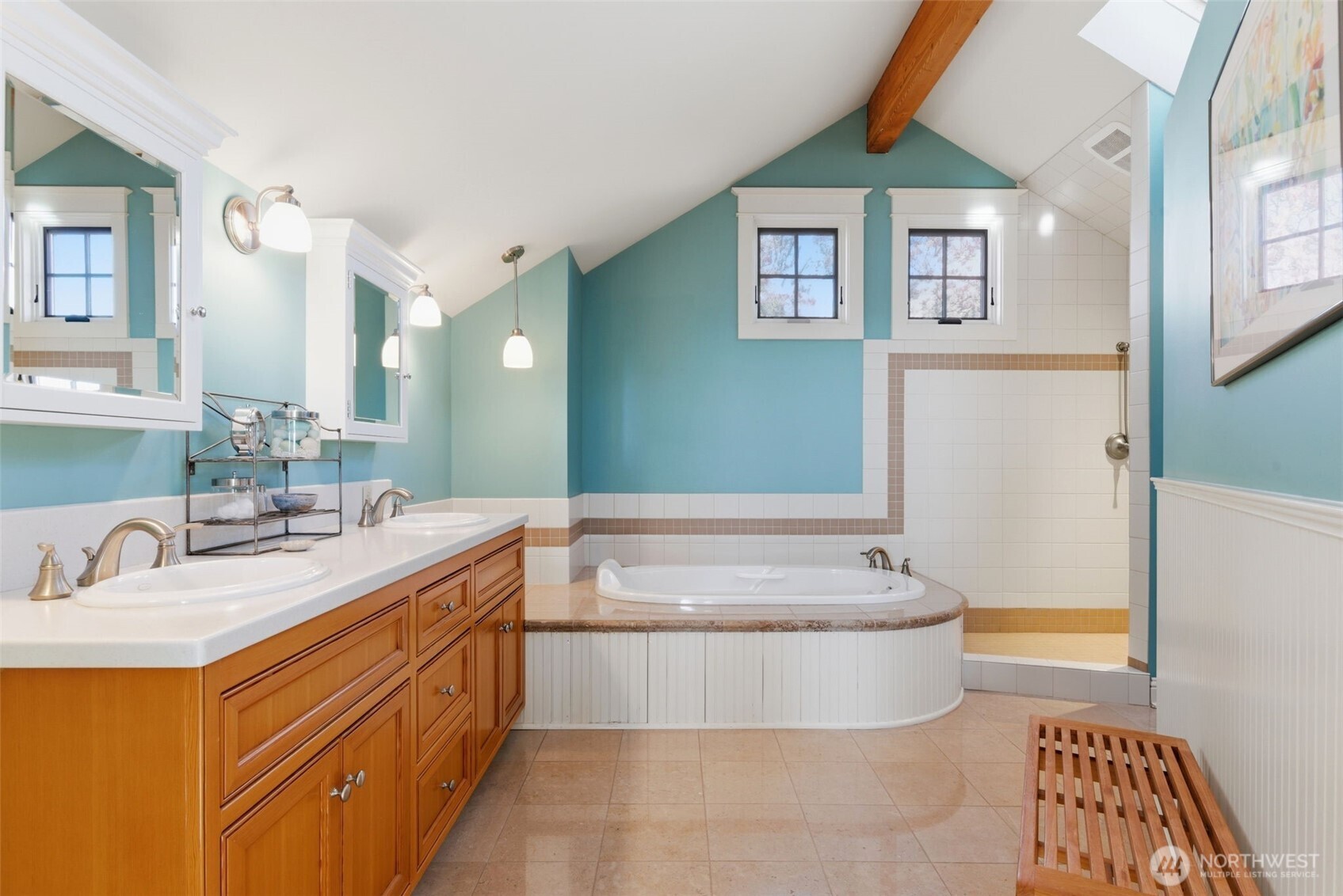 Large, primary en suite bath.