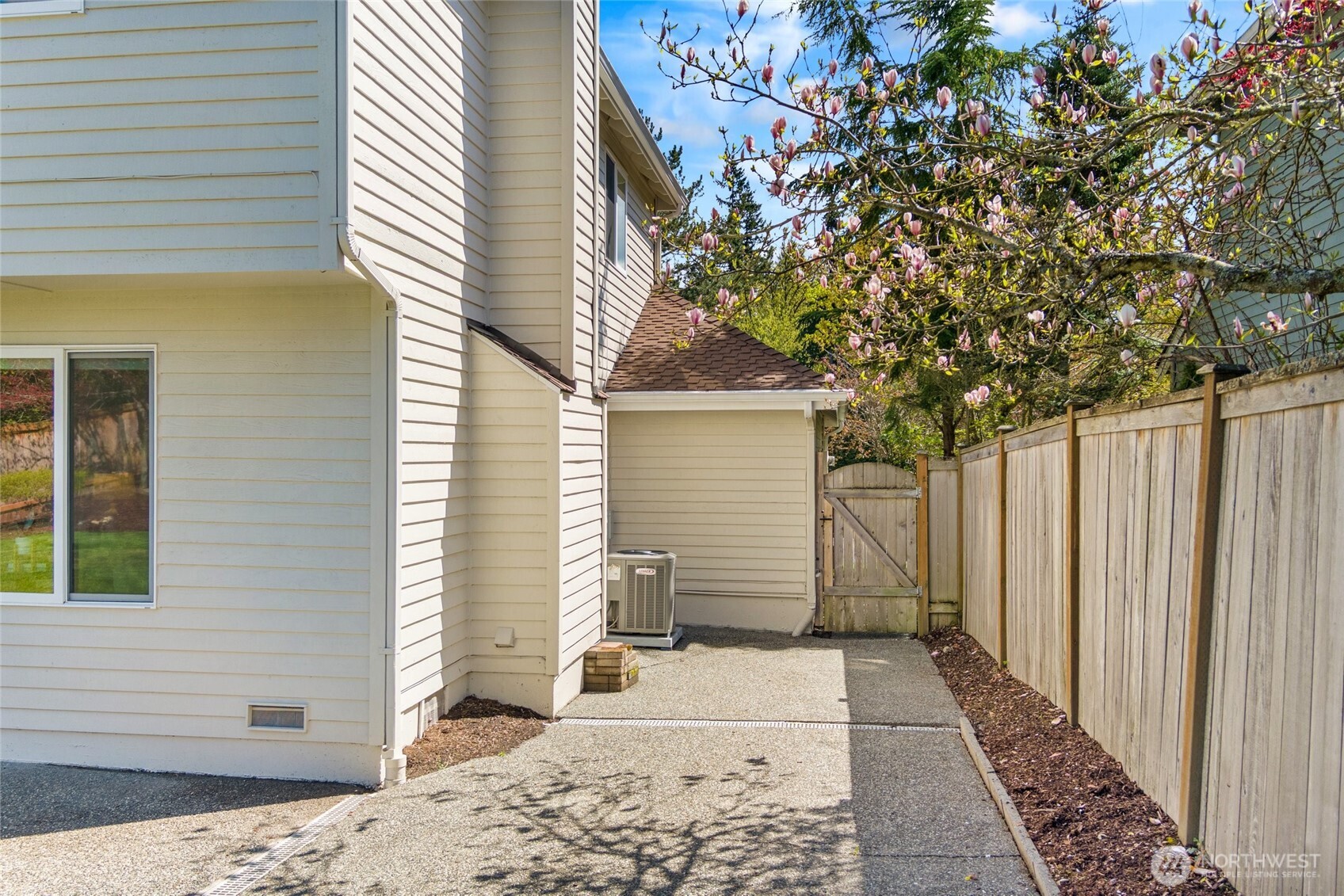 Sidewalk around one side of the home