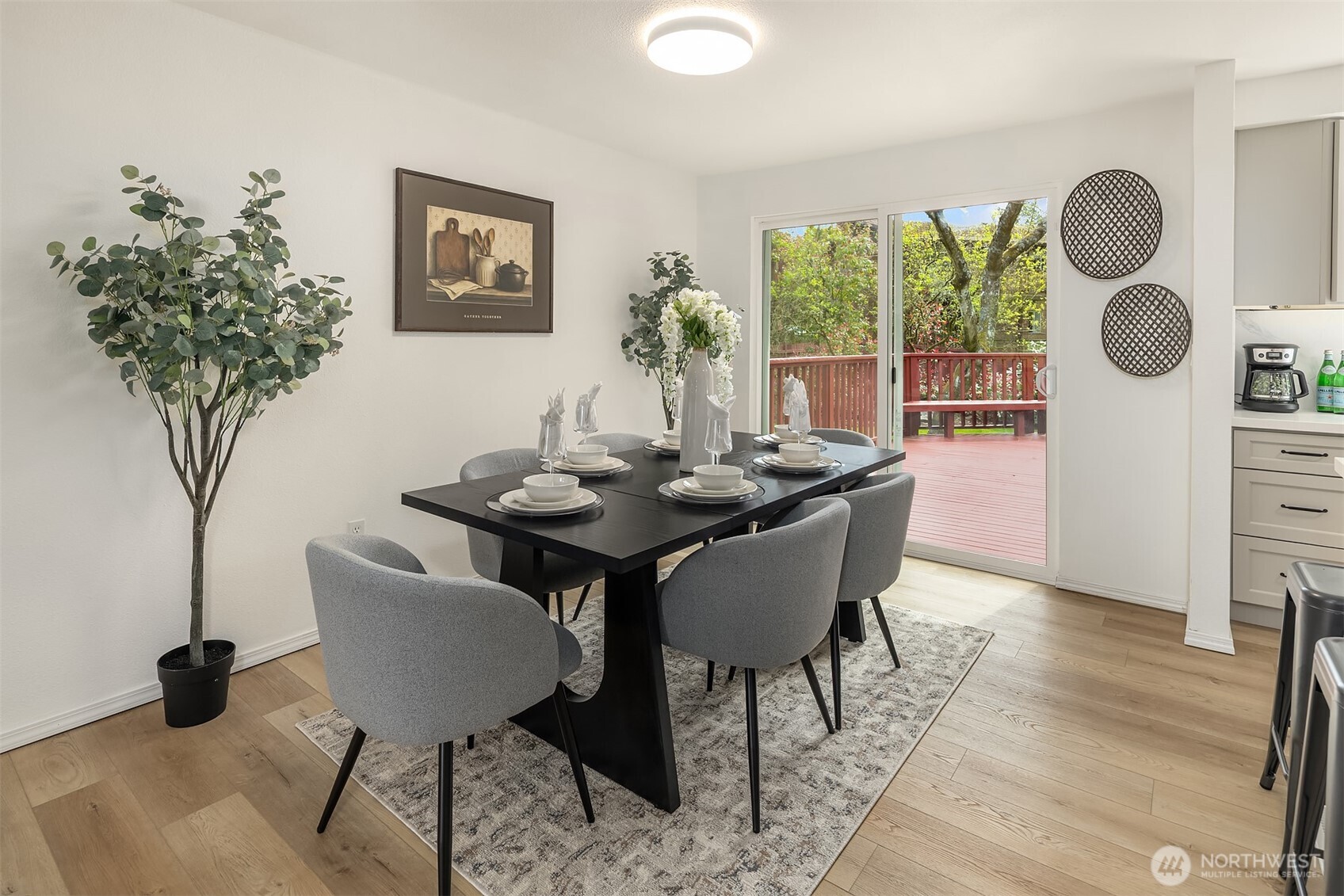 Kitchen with dining and eat at bar space flow nicely