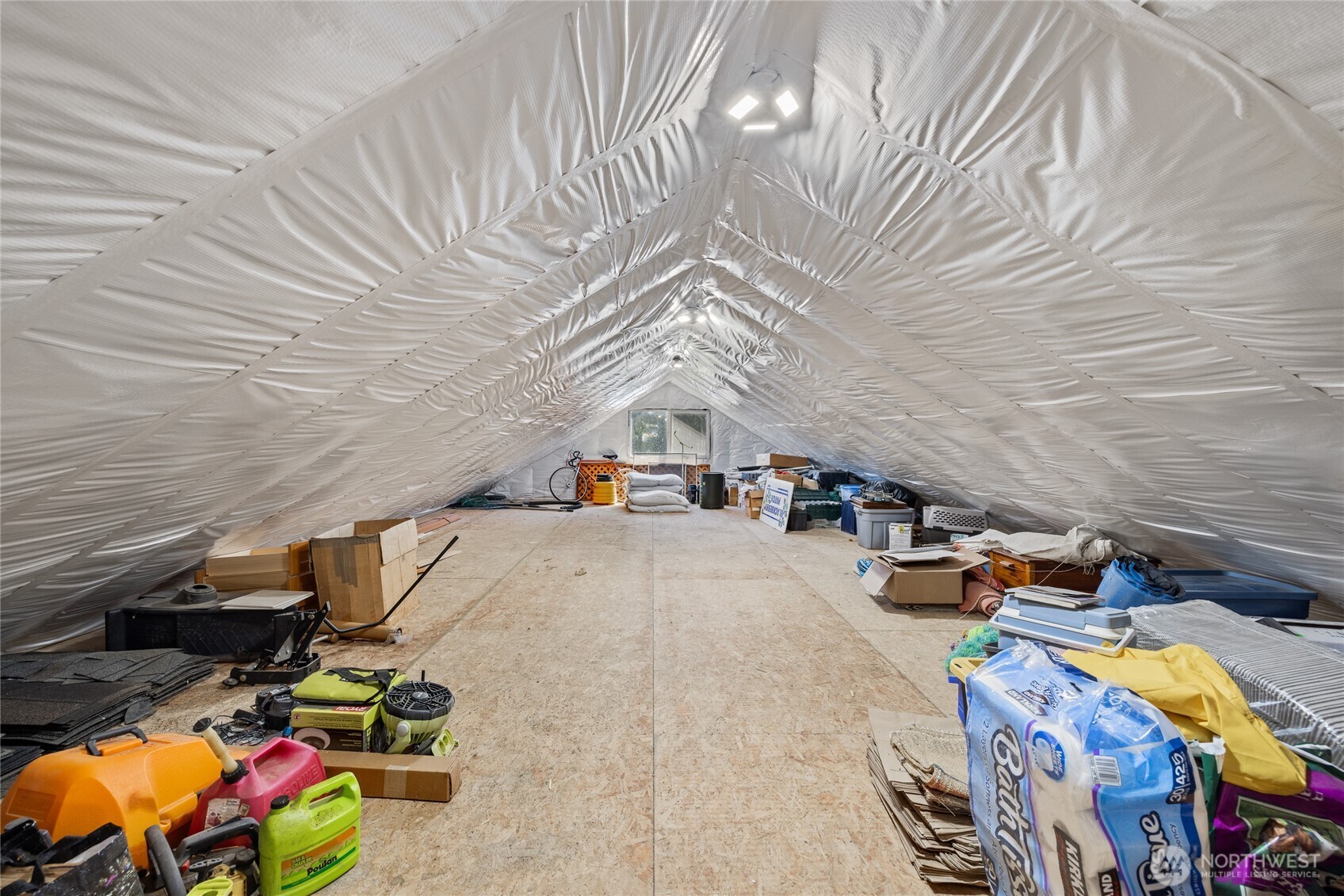 Huge insulated attic space in garage.