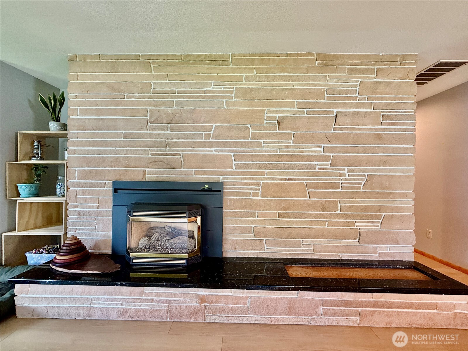 Mid Century Modern stone fireplace
