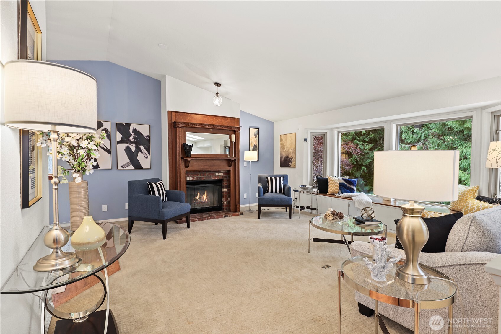 Private acreage, room to gather - generous living room with bay window