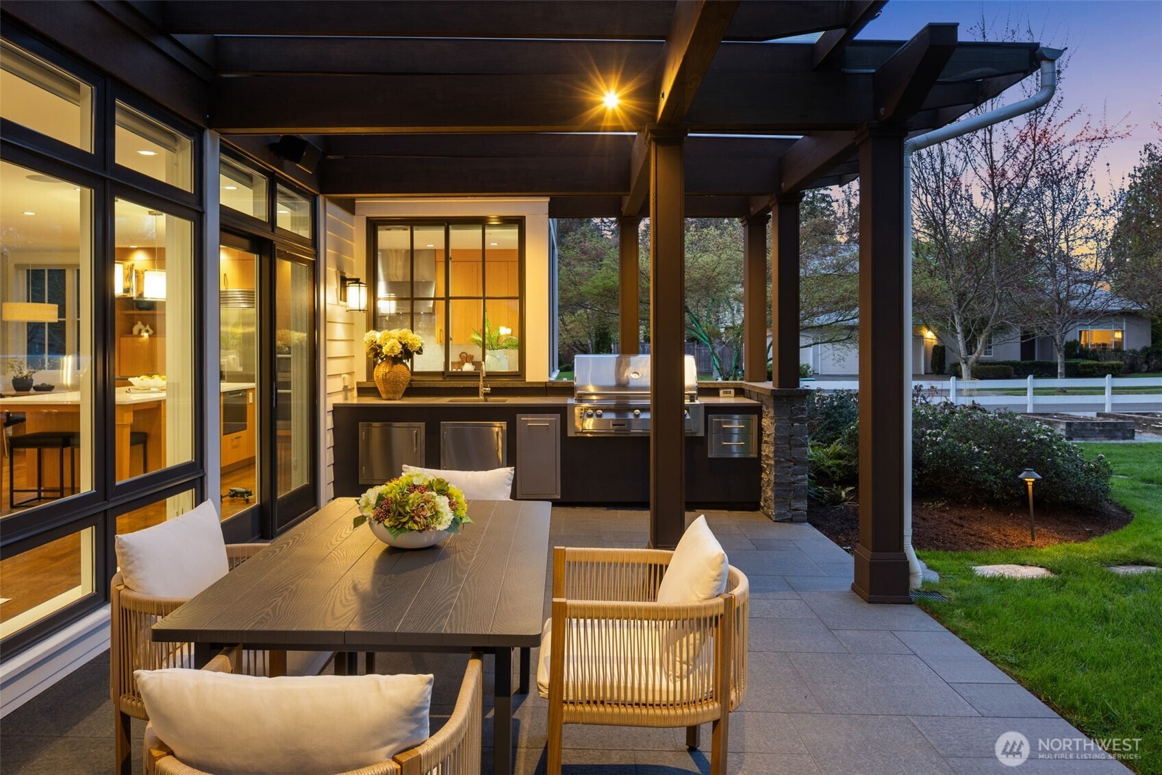 Outdoor Entertaining with Translucent Cover and Built-In Kitchen