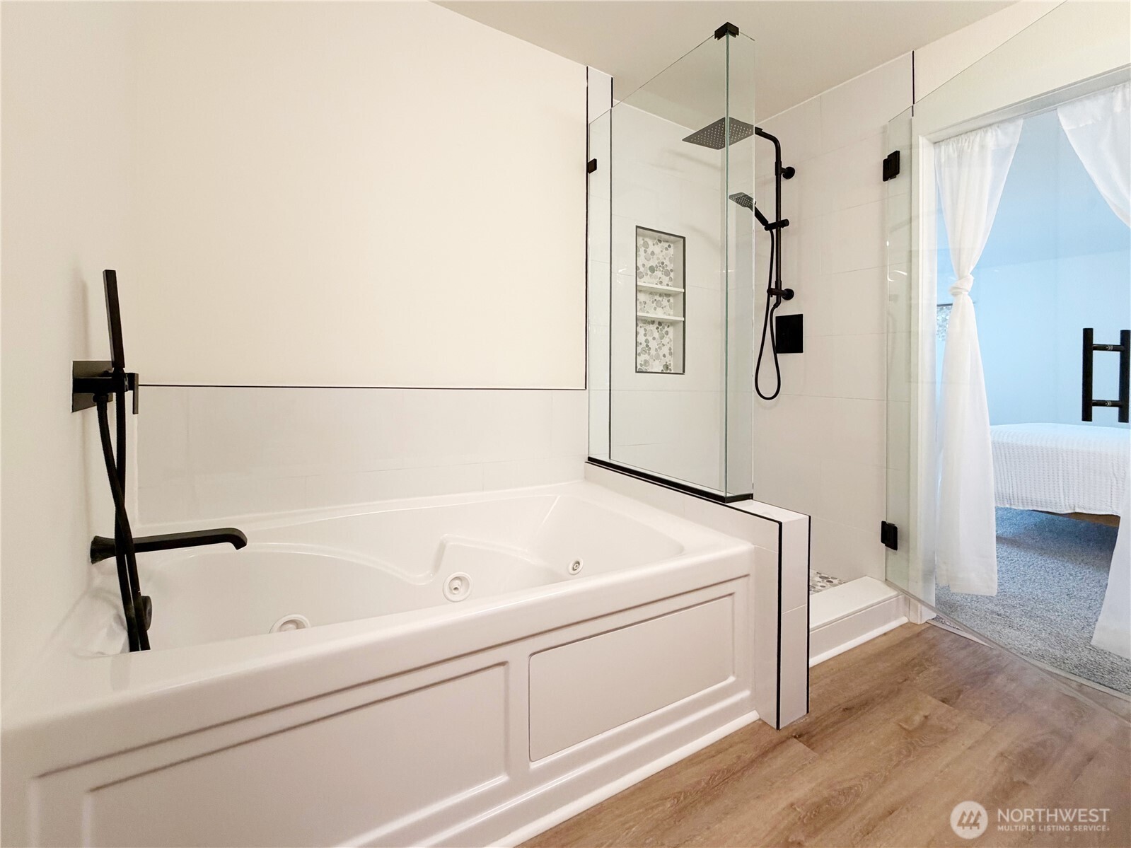 Custom walk-in shower with rain shower