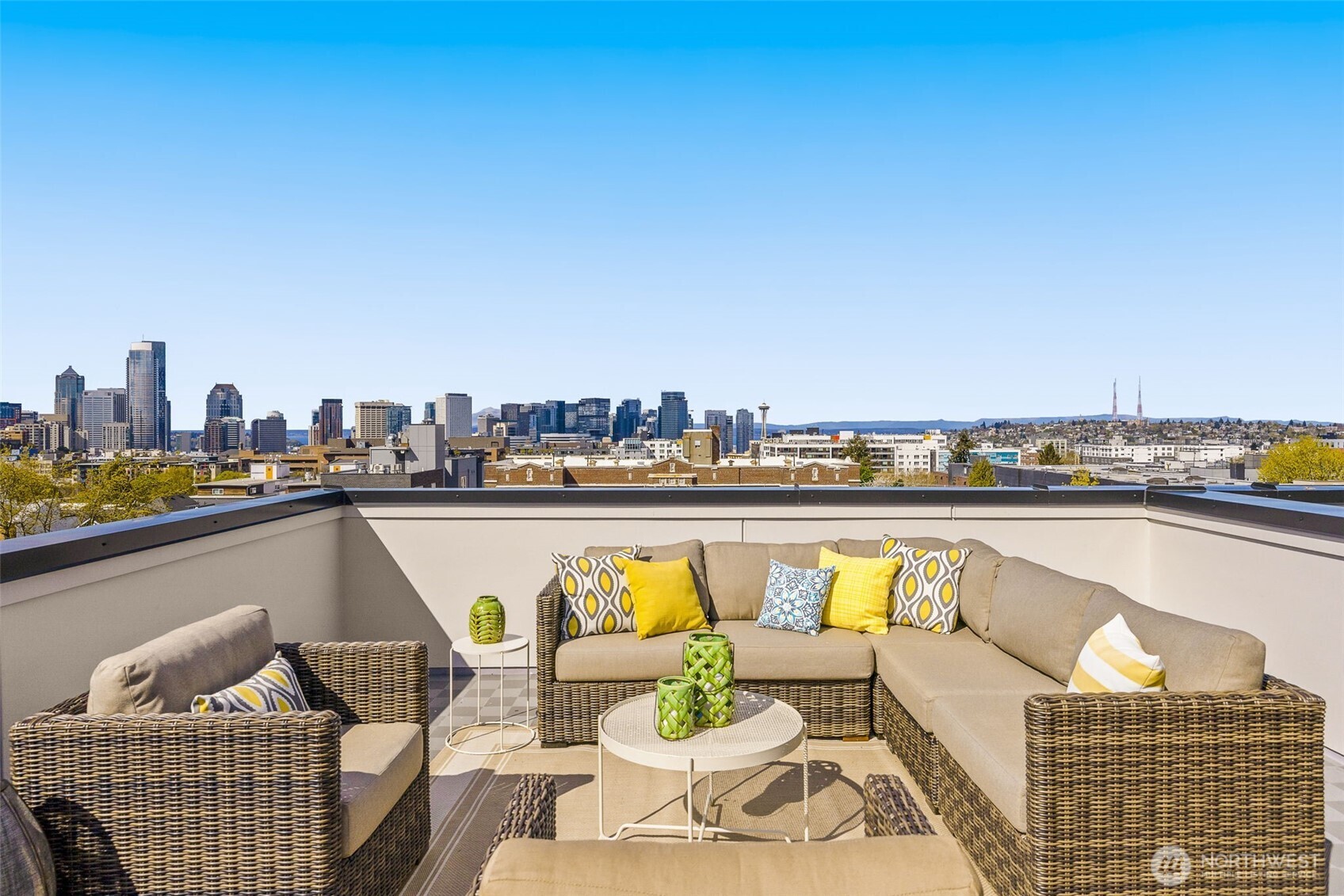 The expansive rooftop deck offers a private outdoor oasis high above the city.