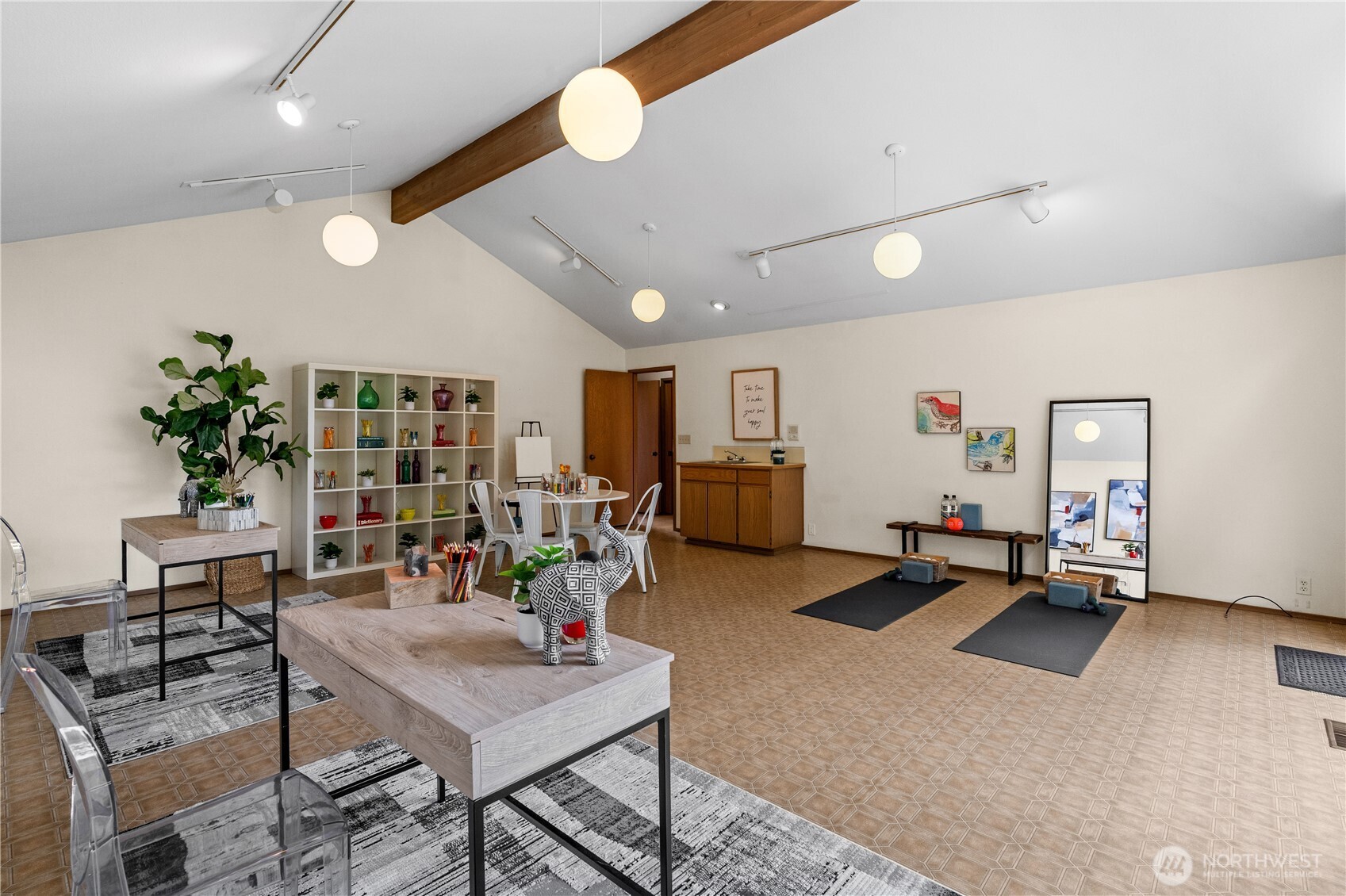 Whether you envision lively get-togethers, an exercise studio, art space, or homework central, the possibilities here are truly endless.