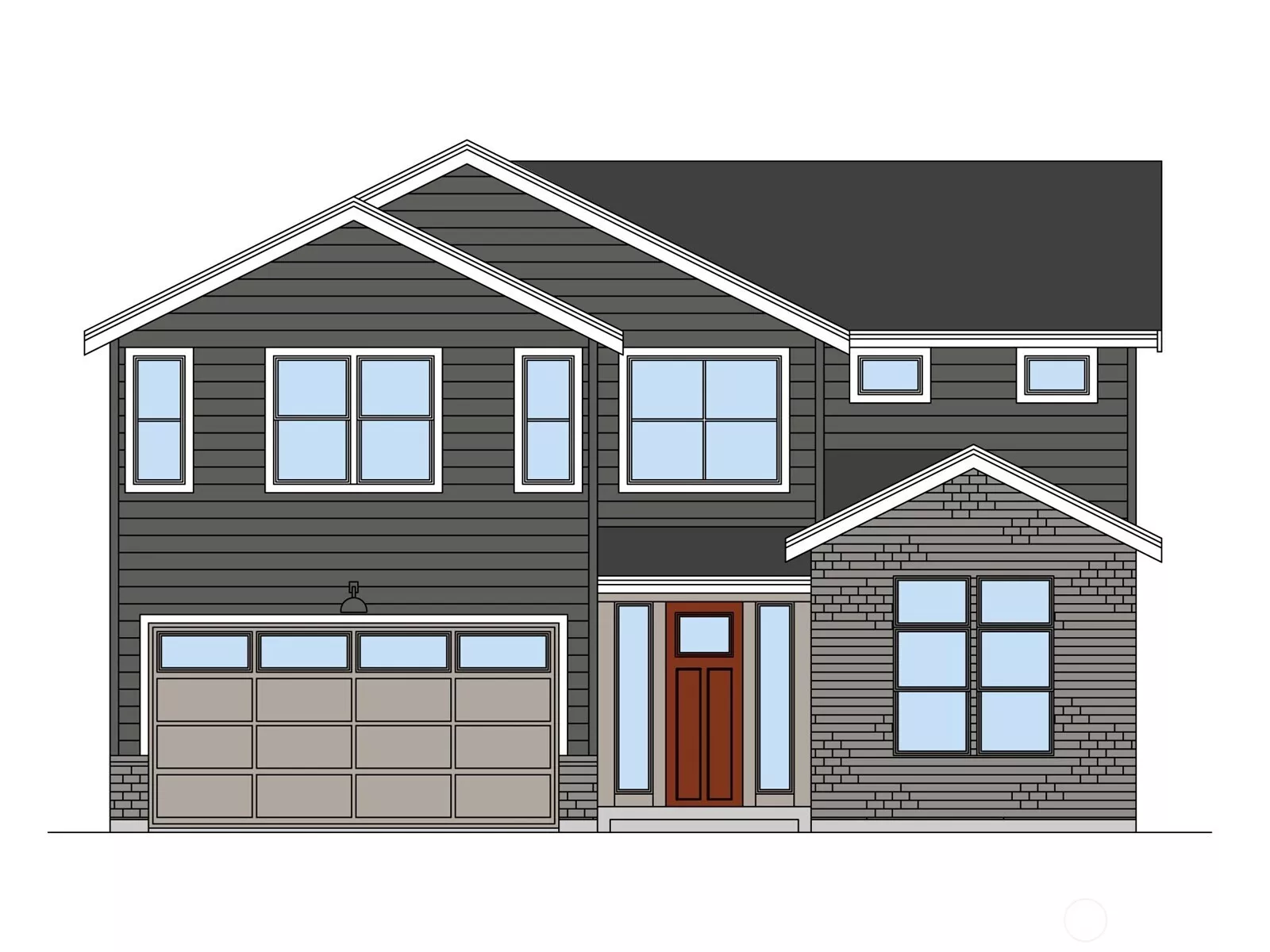 Exterior Front Rendering:  The front elevation blends siding with detailed brickwork, creating a clean, modern silhouette framed by crisp white trim and a welcoming covered entry. The thoughtful landscaping and  driveway give the home an inviting presence while supporting effortless everyday living. Set within Bothell’s sought-after Canyon Park area, this location places you moments from Northshore schools, nearby parks, commuter routes, and the outdoor lifestyle the Pacific Northwest is known for. The architecture feels both polished and approachable, offering a fresh interpretation of contemporary Northwest design.    These photos are from Lot 5 at Gooden Hollow, the community model. The home listed will have changes, so all photos, renderings, site maps, and floorplans are for visualization purposes only. Plans, colors, building orientation, finishes, home outlook, and other details can and WILL vary.