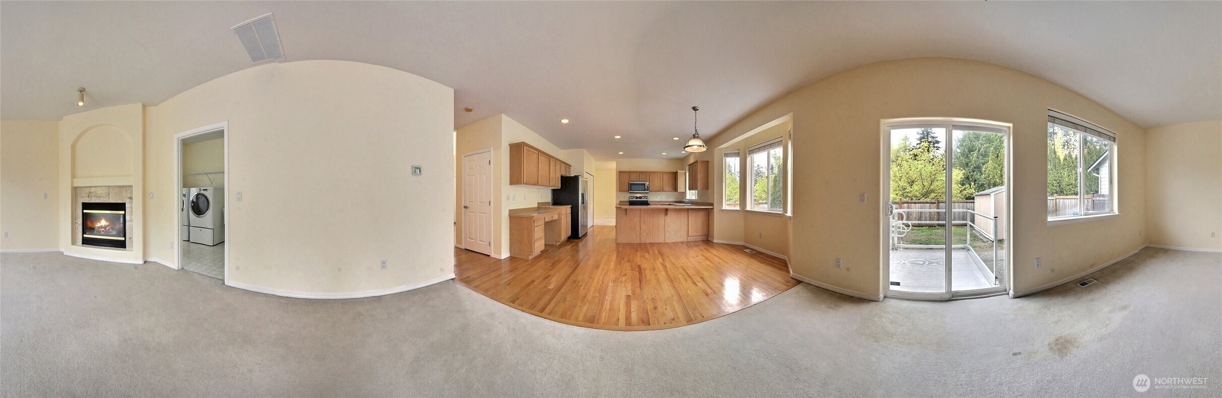 Kitchen and family room area view