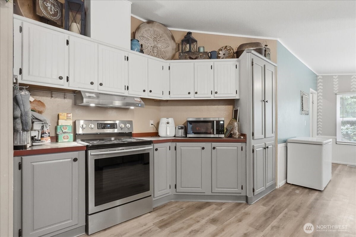 Opposite angle of the spacious kitchen.