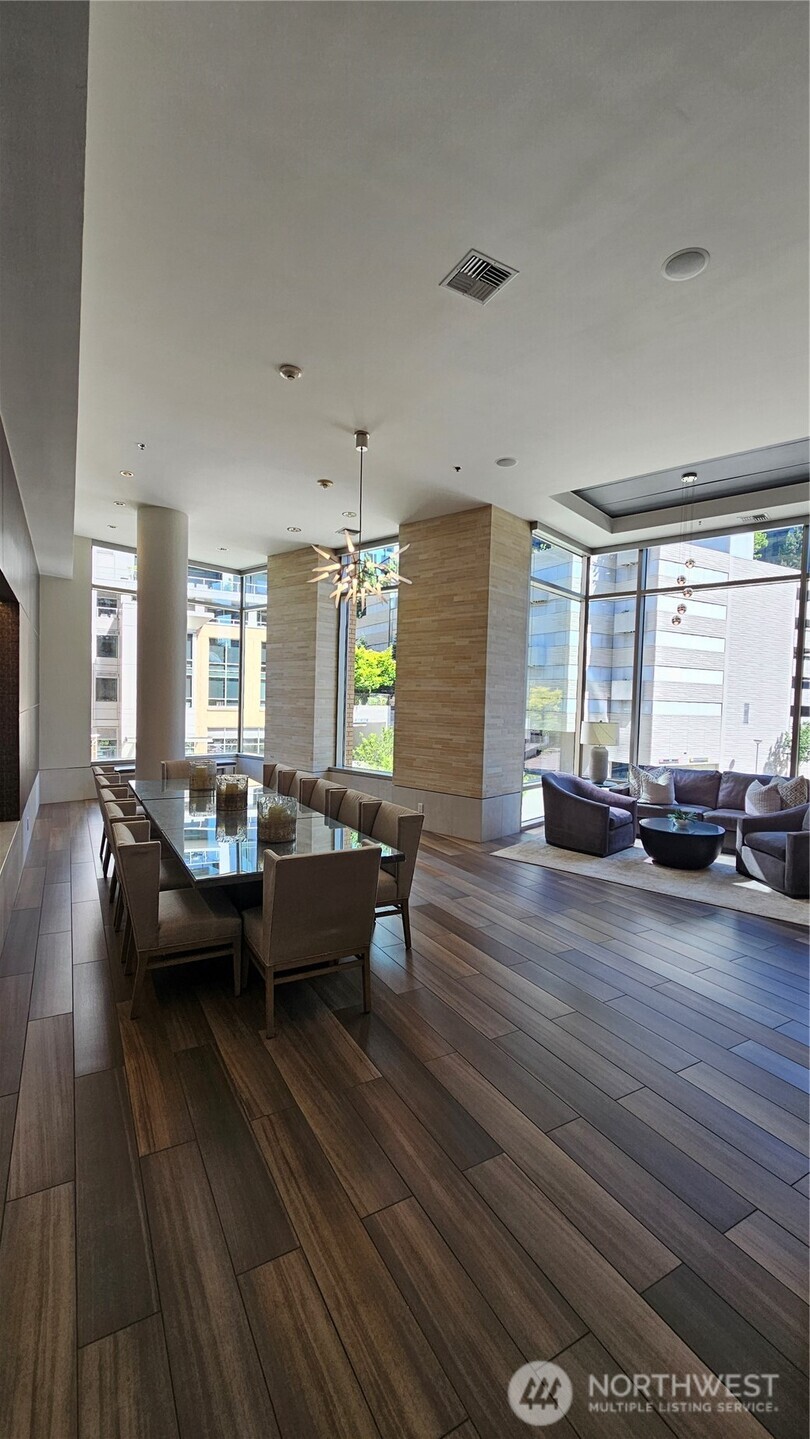 Open common area with contemporary design and natural light.