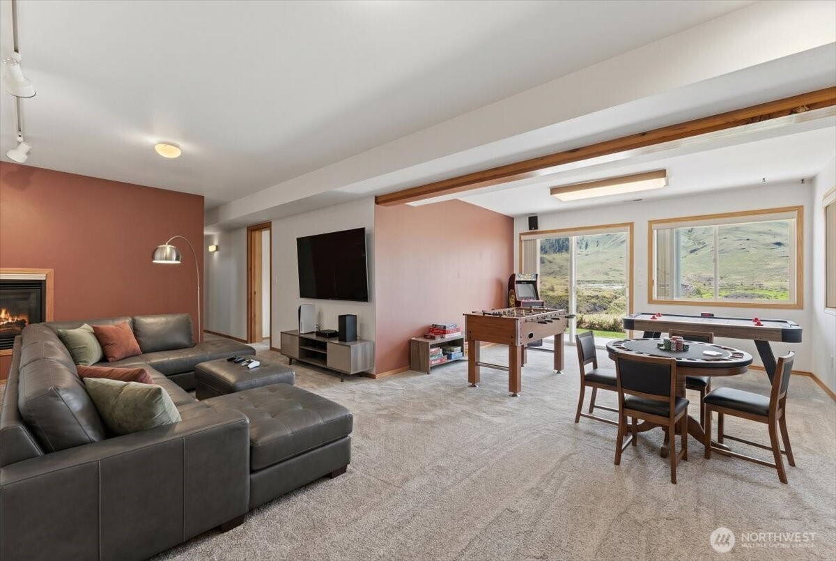 Daylight basement virtually staged Rec-room