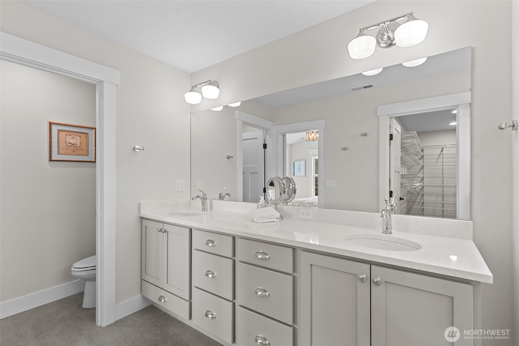 Primary Bath double sink lots of cabinets