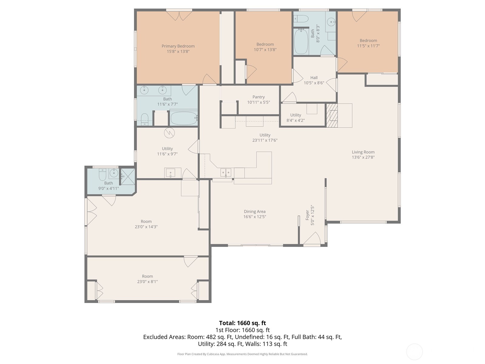 Thoughtfully designed 3-bedroom layout offering 1,660 sq ft of living space, featuring a spacious primary suite, multiple flexible-use rooms, expansive living area, dedicated dining space, and generous utility/storage areas—ideal for customization, expansion, or reimagining to fit your vision.