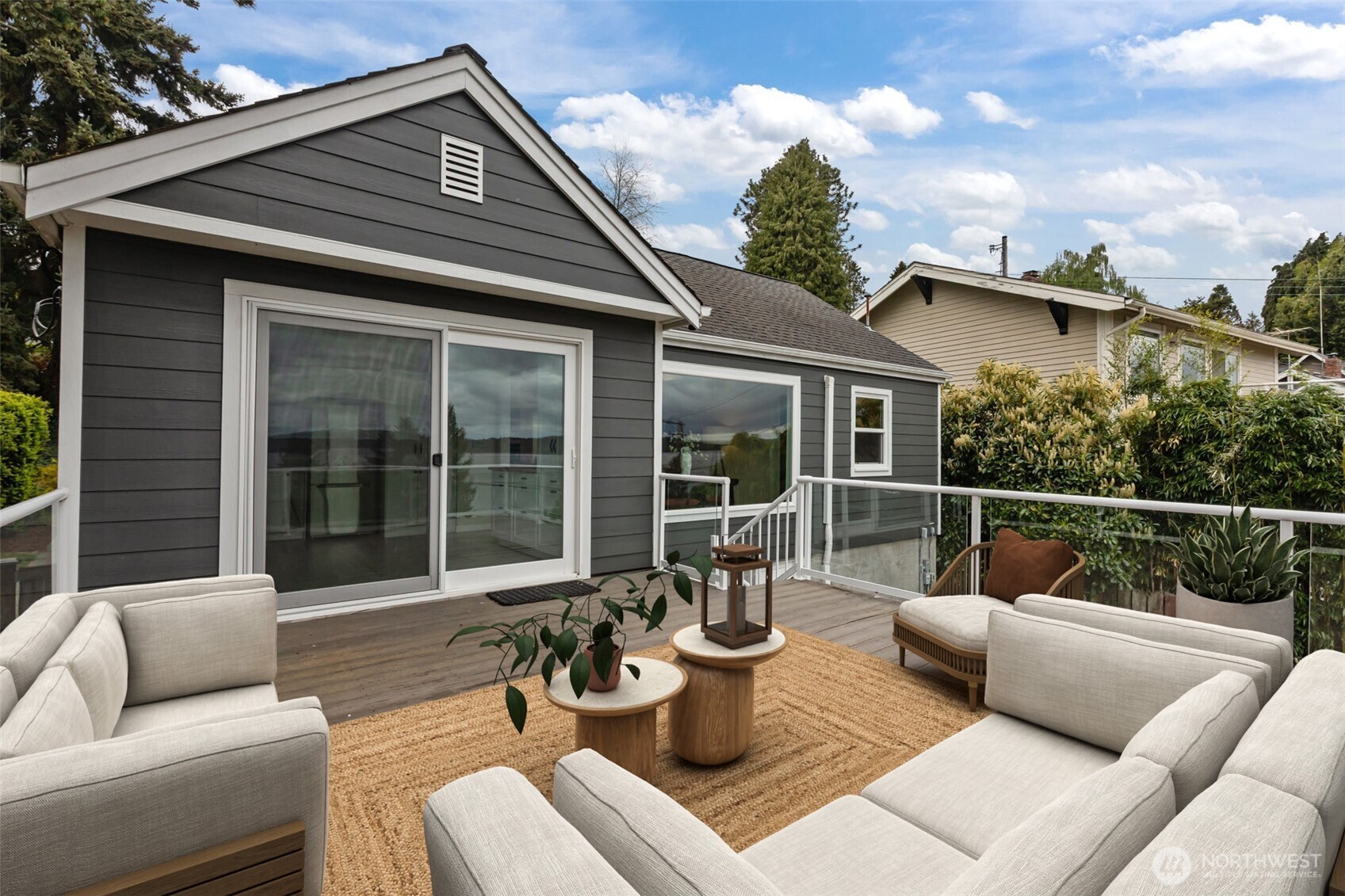 Trex deck and tempered glass view rail. Sunset and wine anyone?