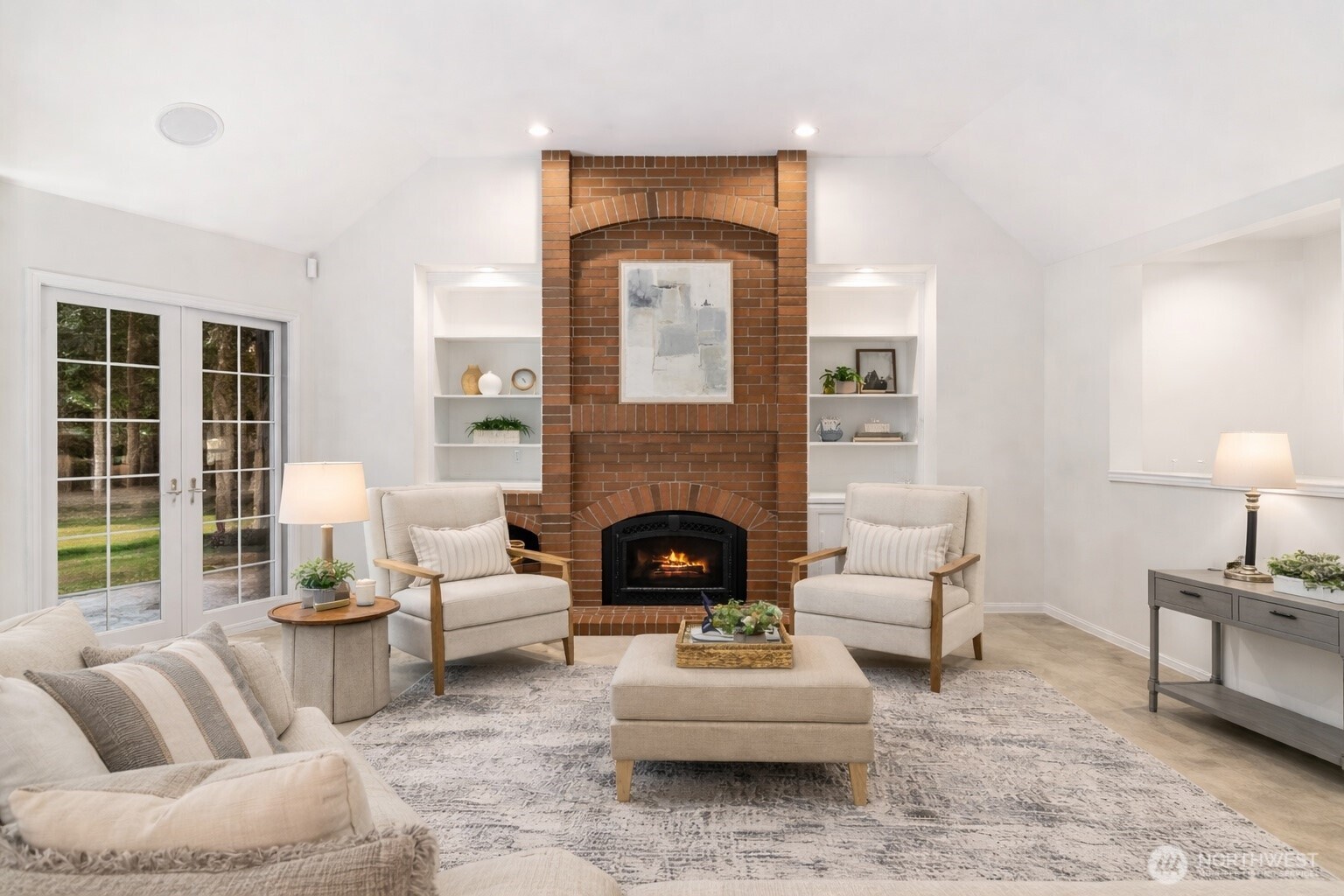 Gas fireplace.
