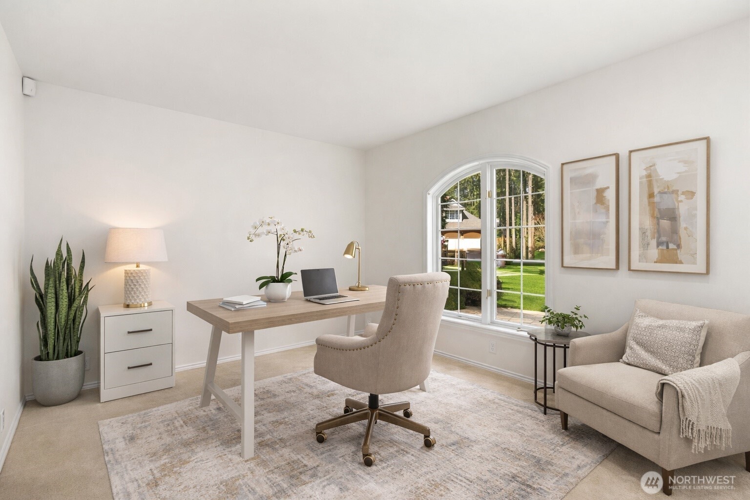 Spacious office filled with natural light.