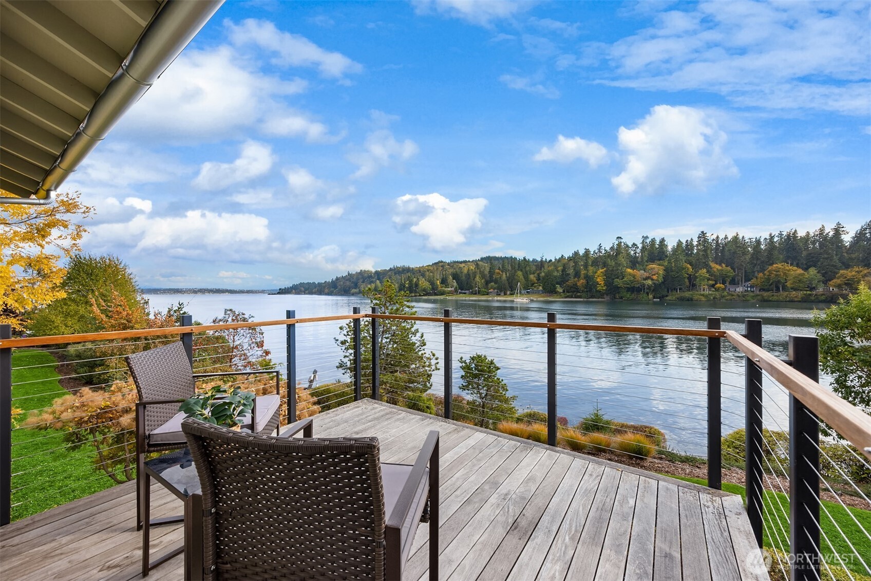 Enjoy your morning coffee overlooking serene Blakely Harbor.