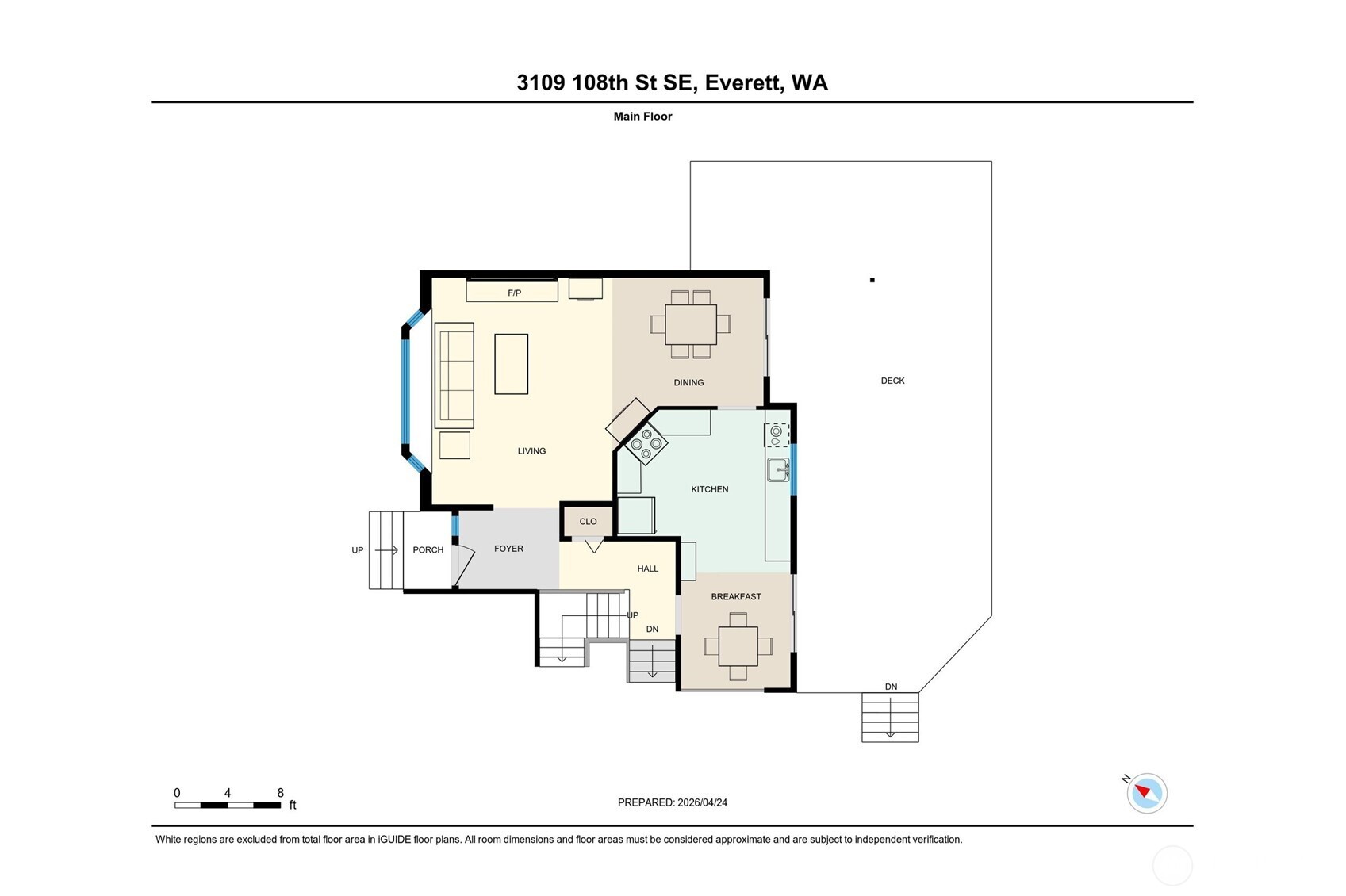 Main level of home with entry, living area, dining and kitchen