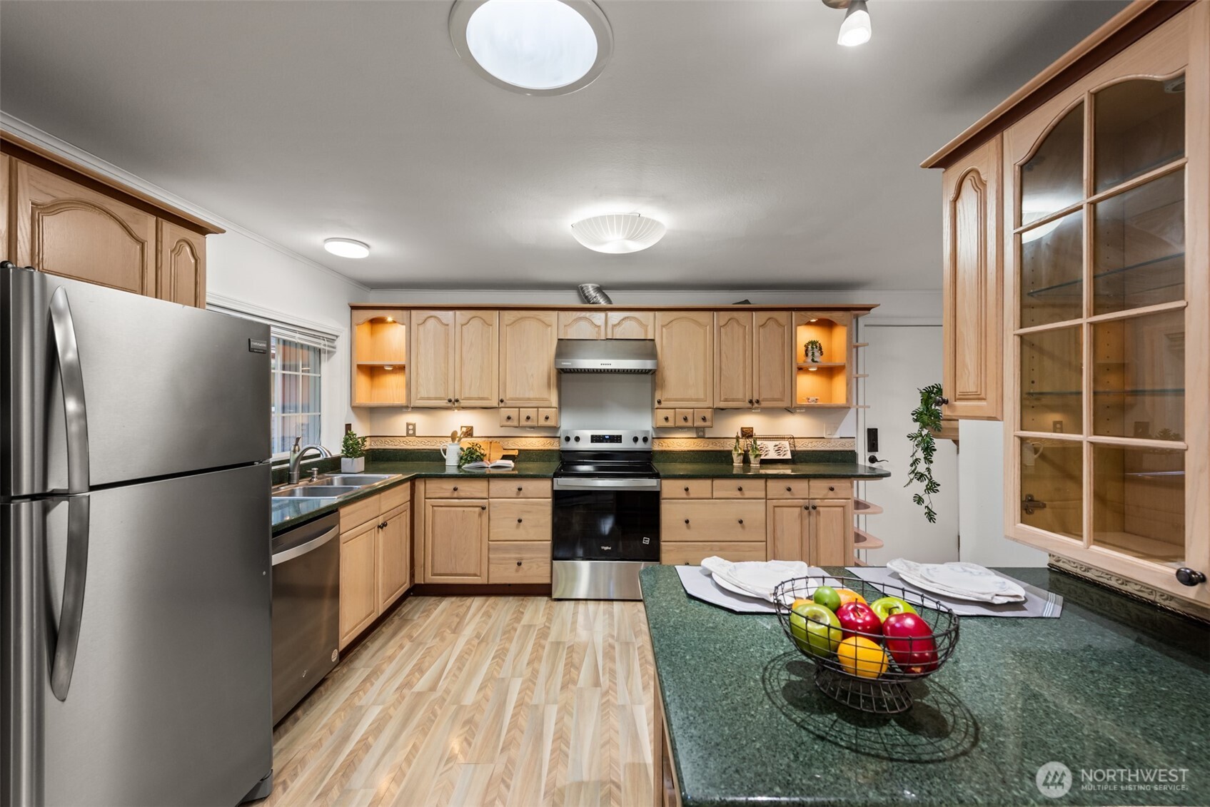 Granite countertops and many cabinet