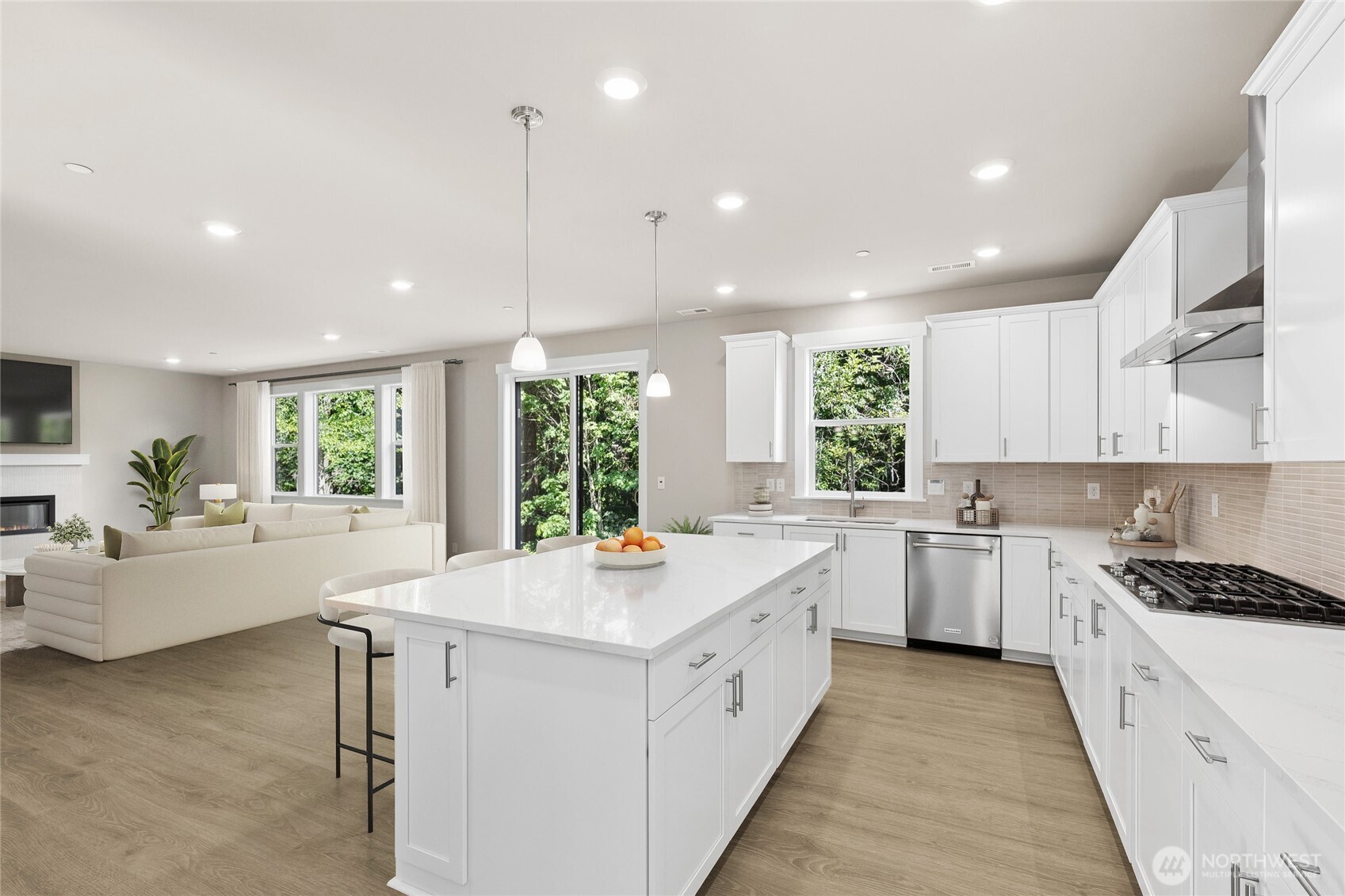 Virtually staged Brighton from another community with same colors, lighting and cooktop will vary.