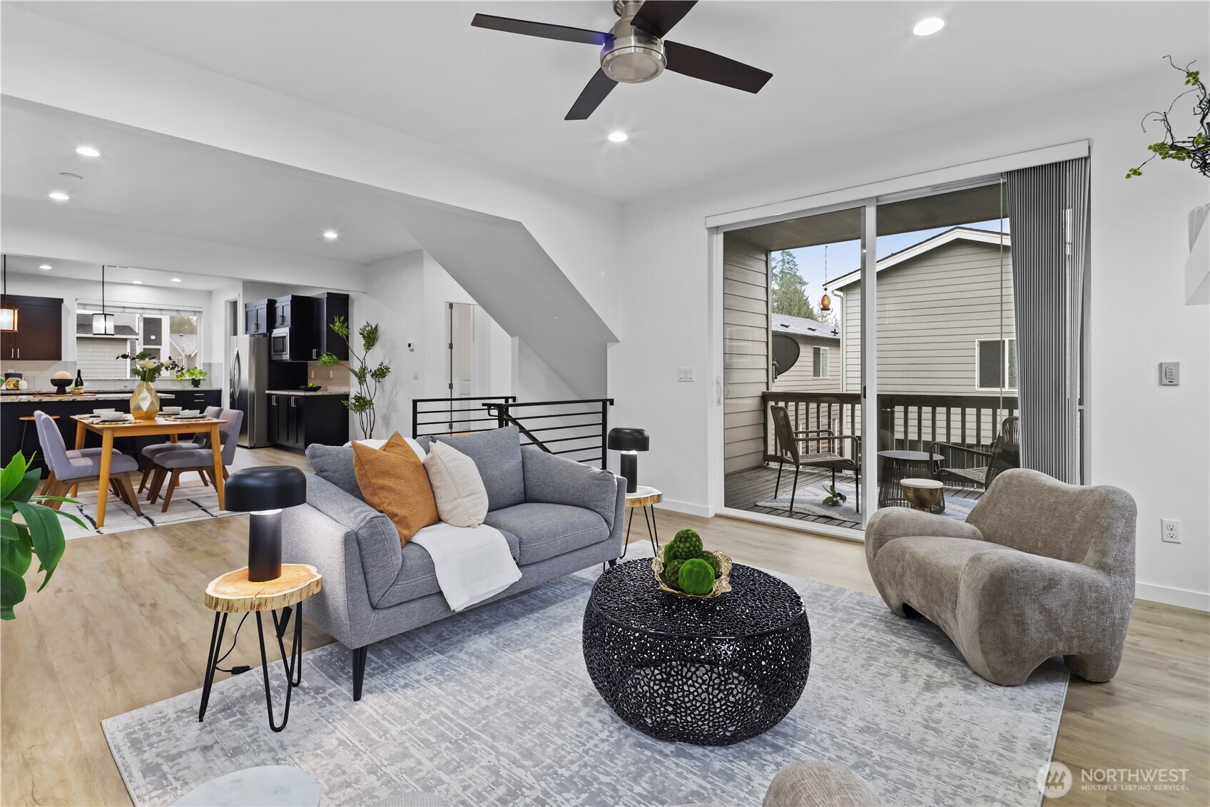 The open floor plan provides an excellent setting for social gatherings.