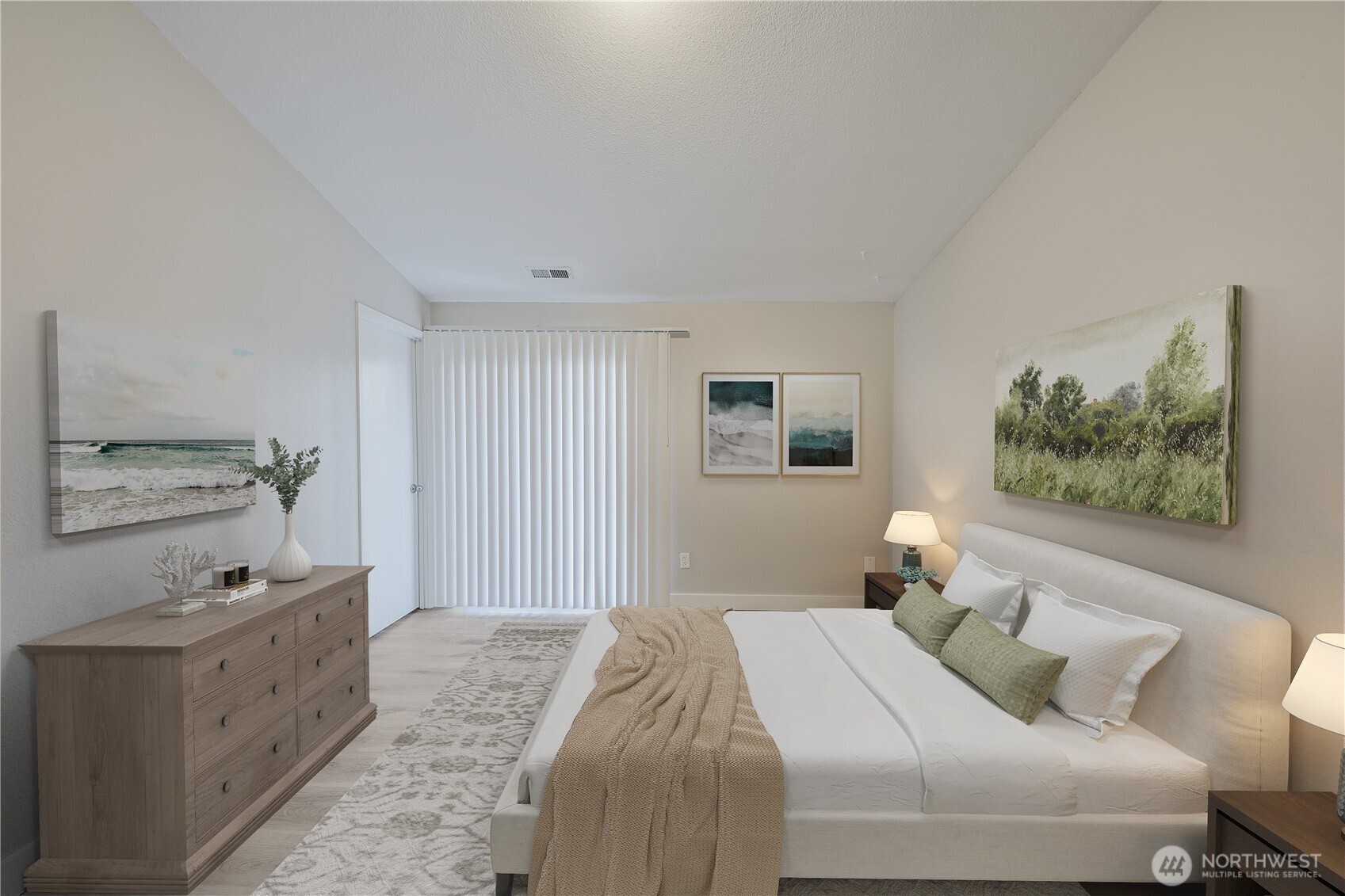 Virtually staged primary bedroom