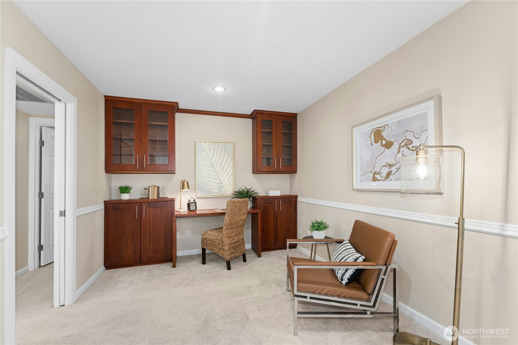 Office on Main w/built in desk & cabinets