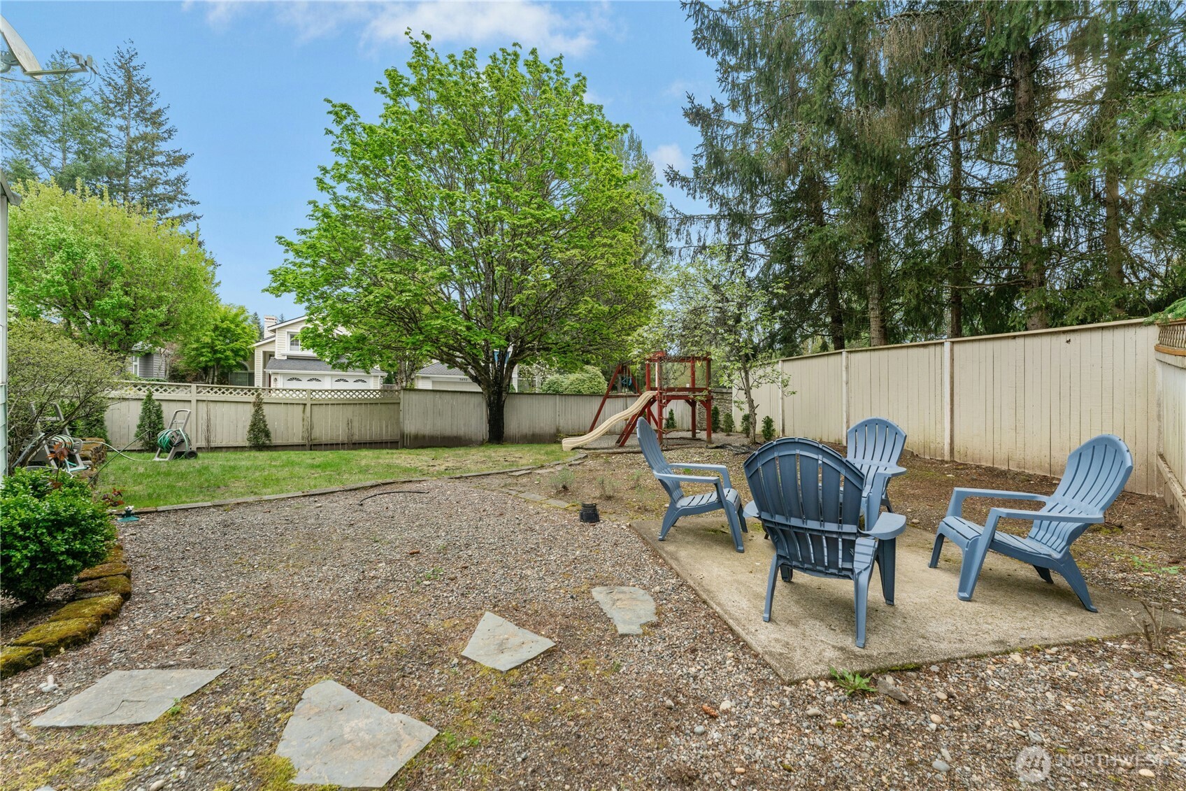 Backyard offers room for a firepit...