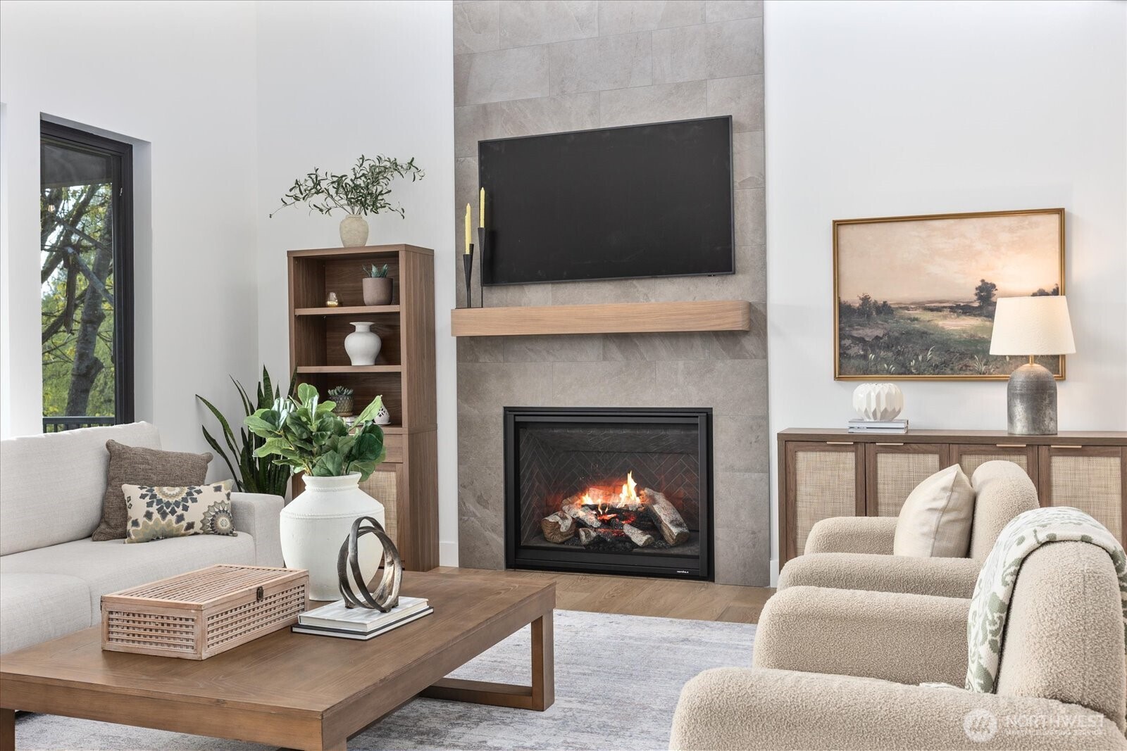 Great room with beautiful fireplace.