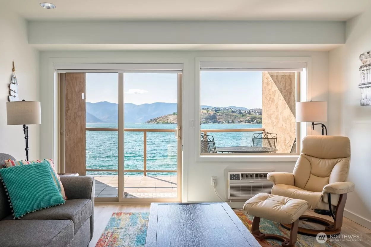 Unobstructed up lake view right from your living room and private deck.