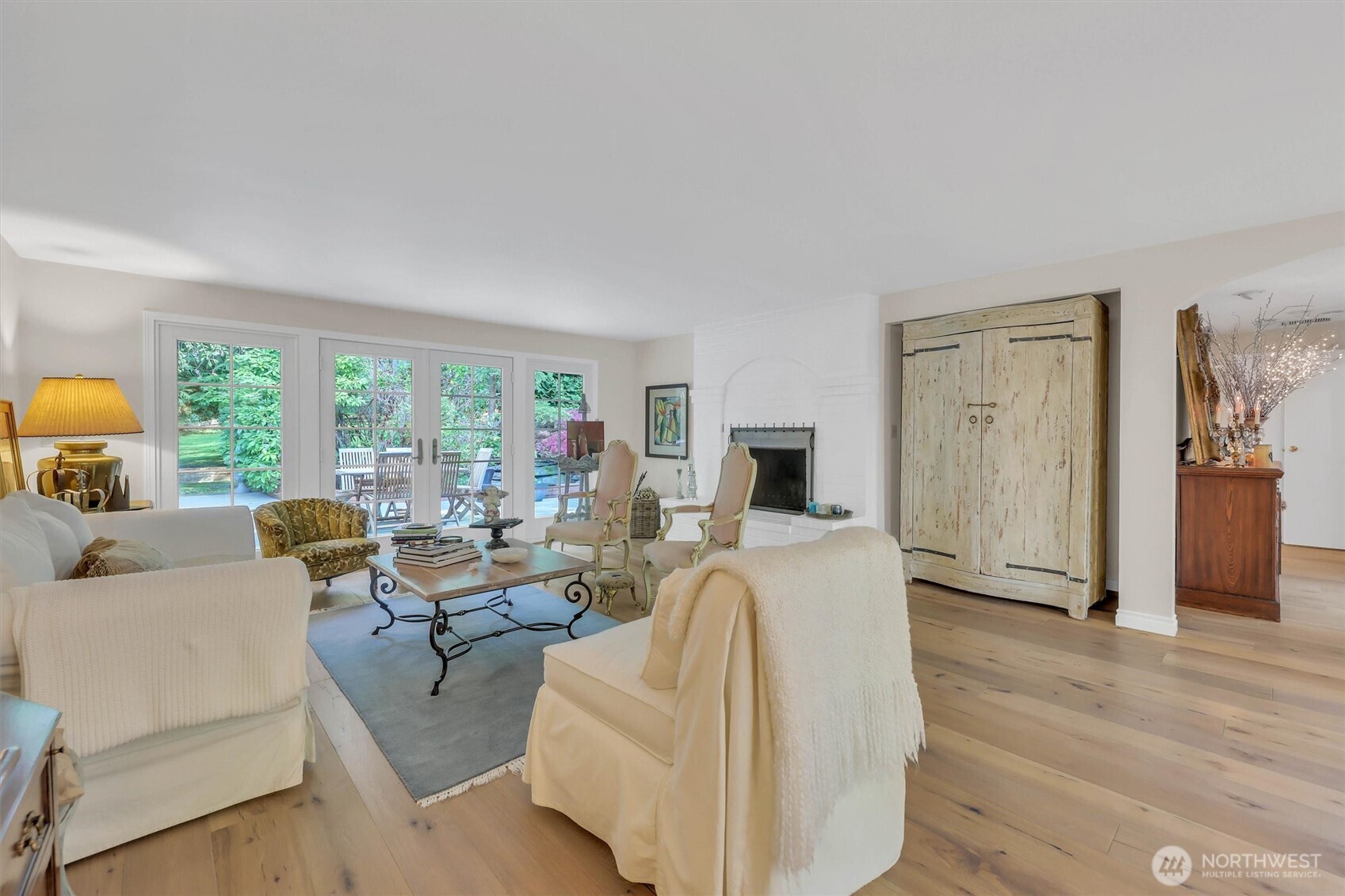 Wood burning fireplace with brink hearth for sitting right by the fire.