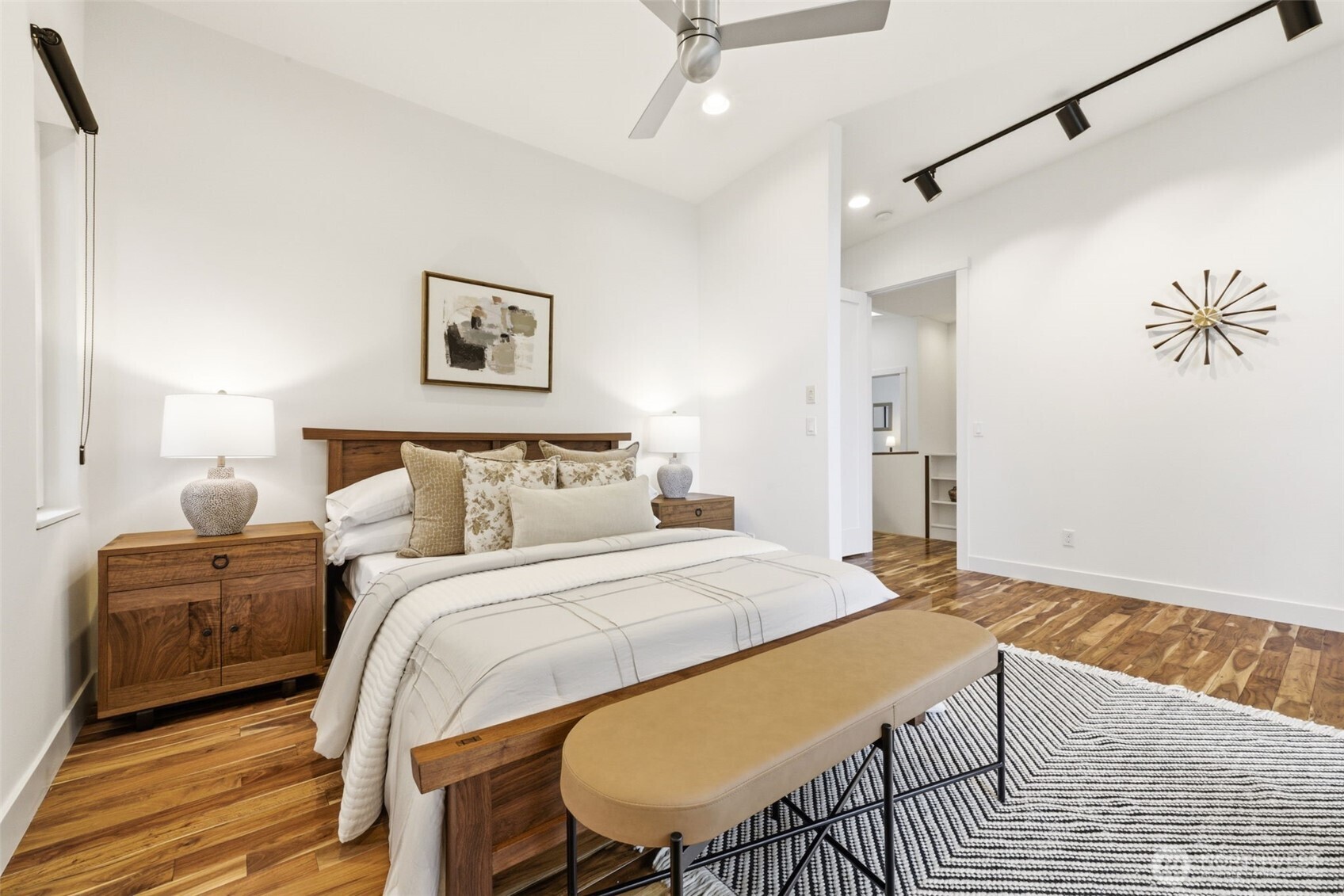 A serene primary suite with understated luxury