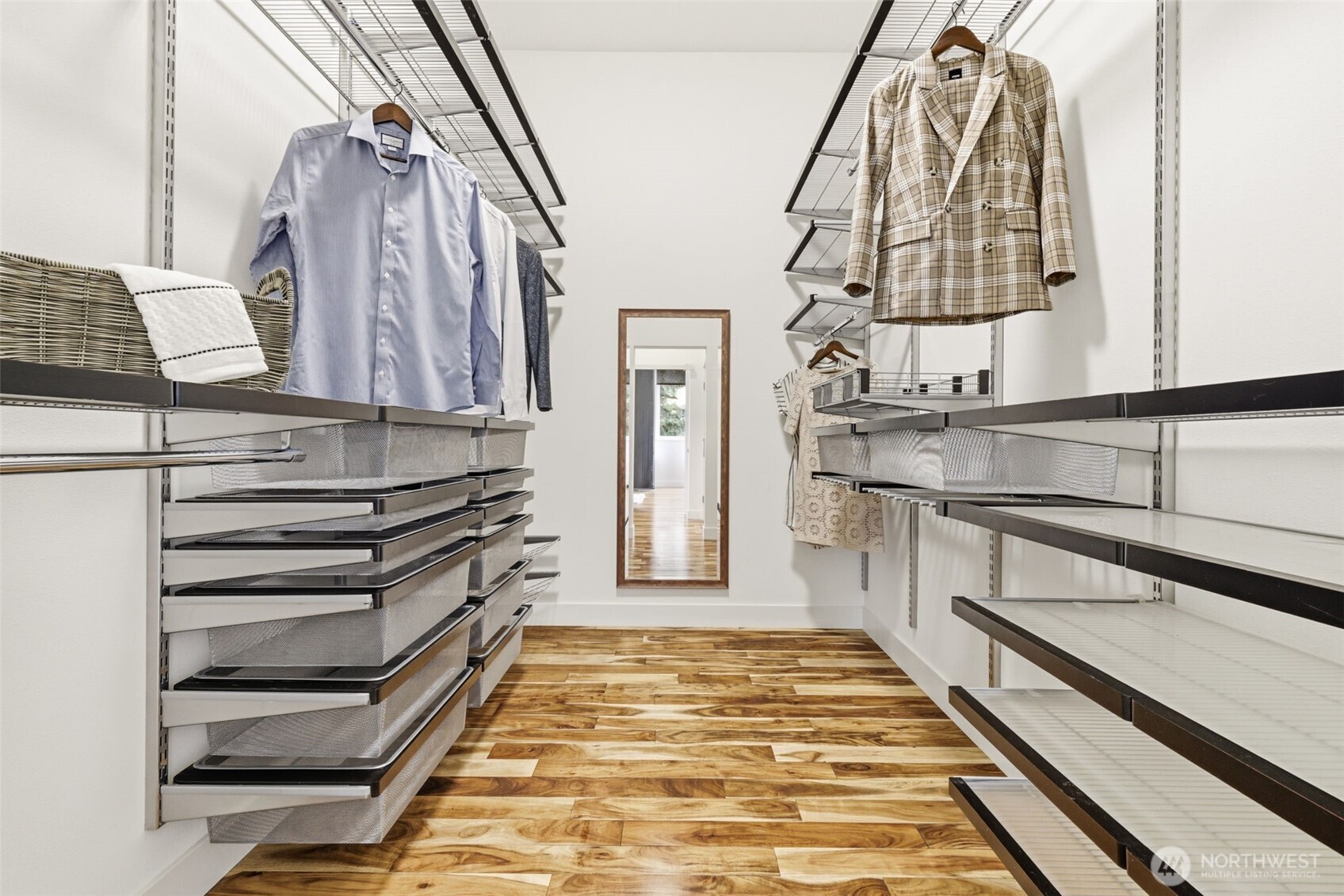 Generous primary closet with custom organization