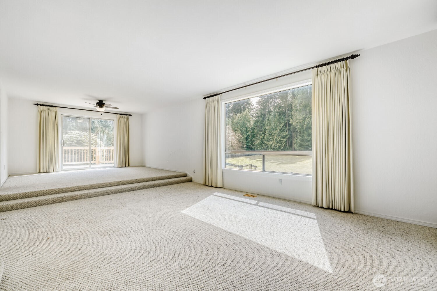 Sunken living room and dining area
