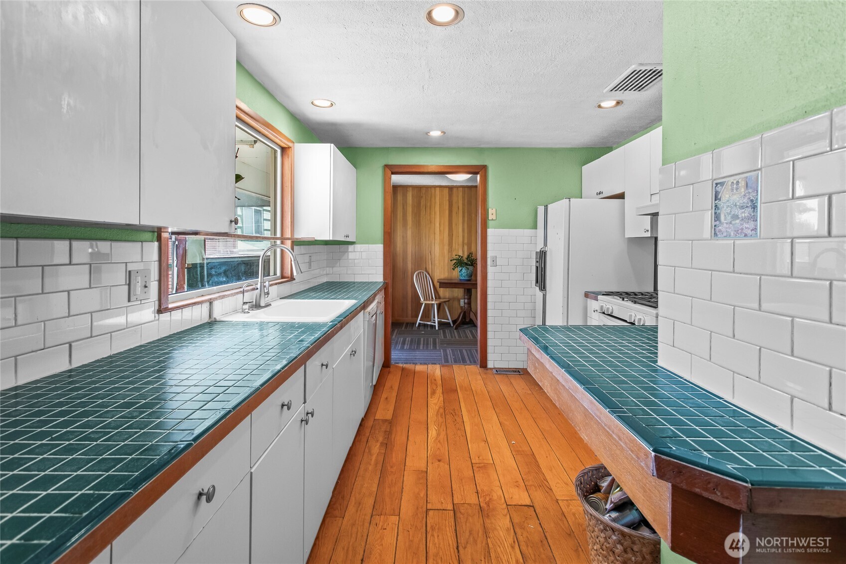 Kitchen as seen from the powder room