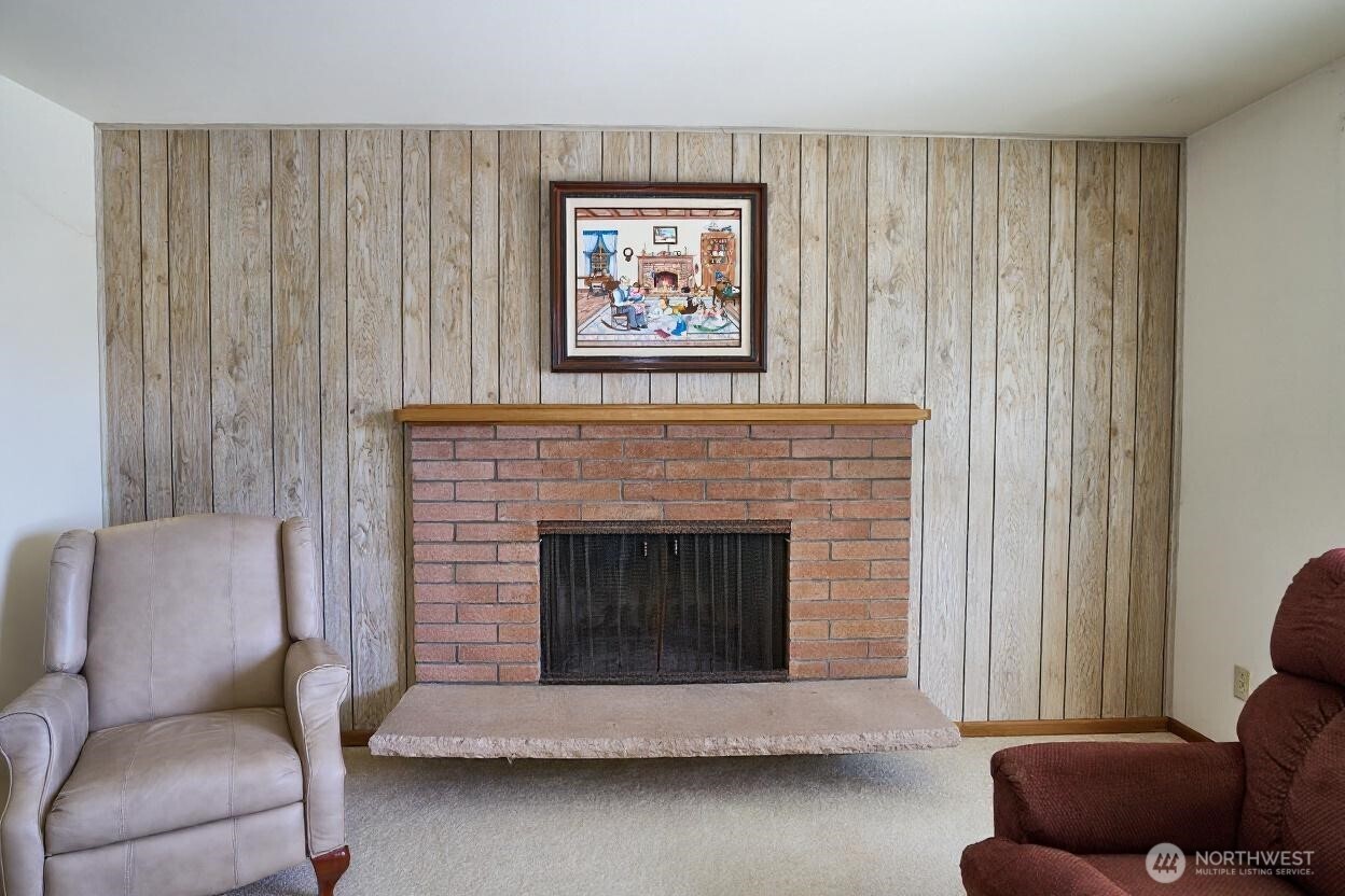 Wood Burning Brick Fireplace in the Living Room.