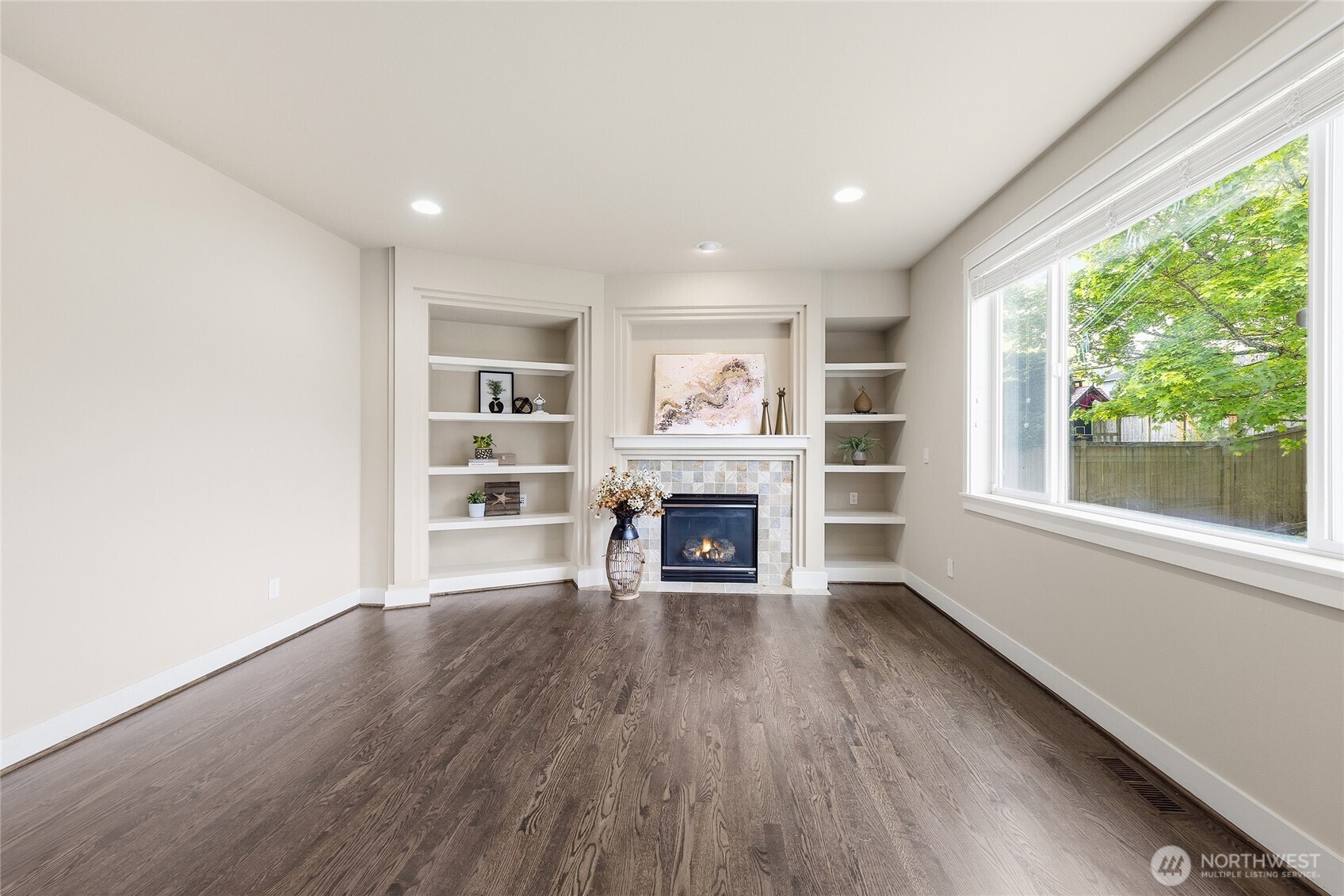 Spacious family room with gas firplace