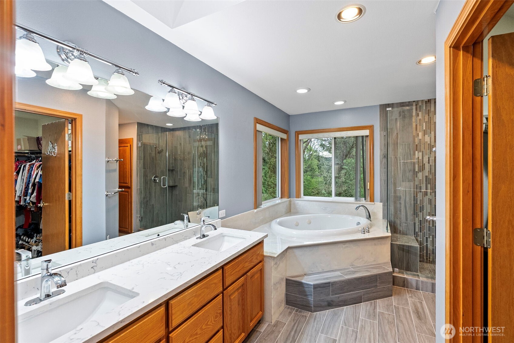 Primary Bathroom with updated quartz countertops