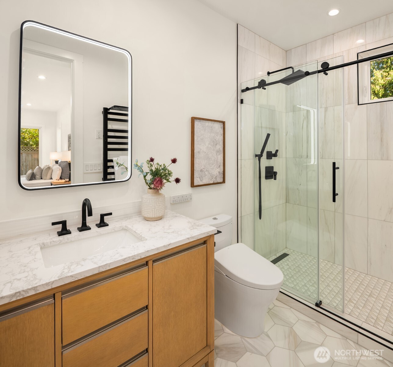 Every bathroom has heated tile floor, towel warmer, and anti-fog mirror, what a treat!!