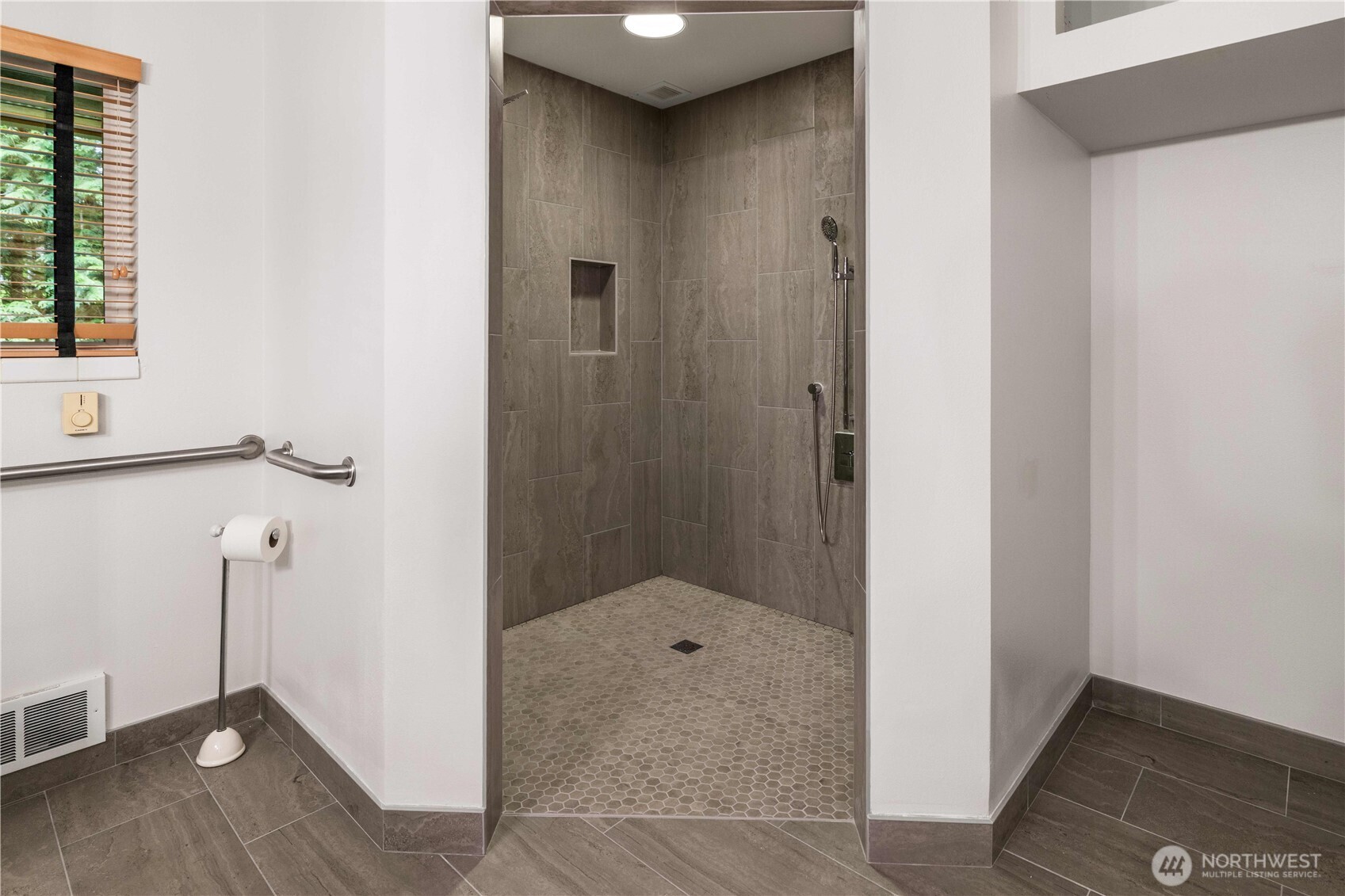 Newly tiled roll-in shower