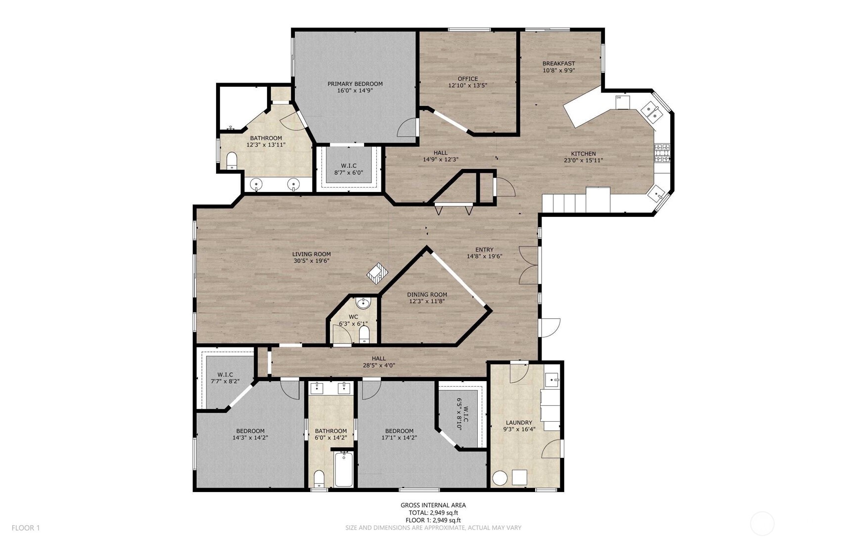 Main house, one-level floor plan