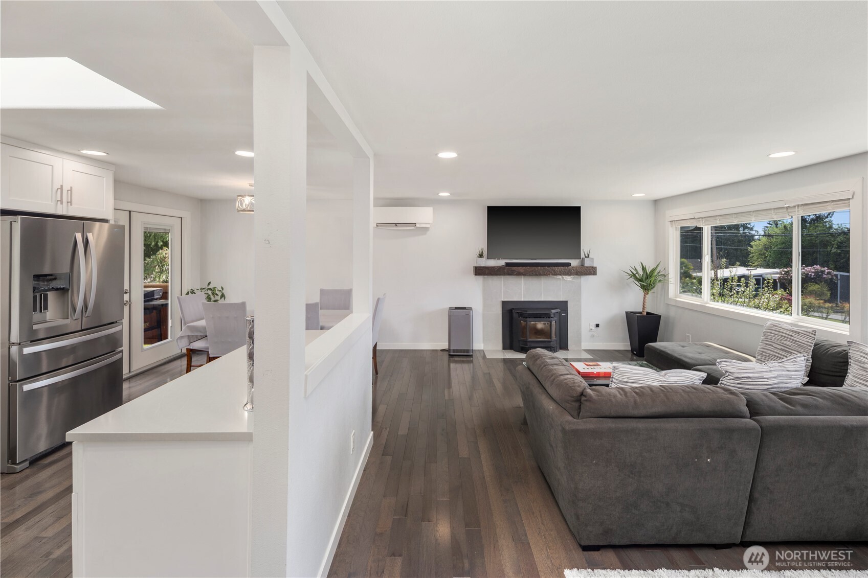 Huge combined kitchen, dining and living area