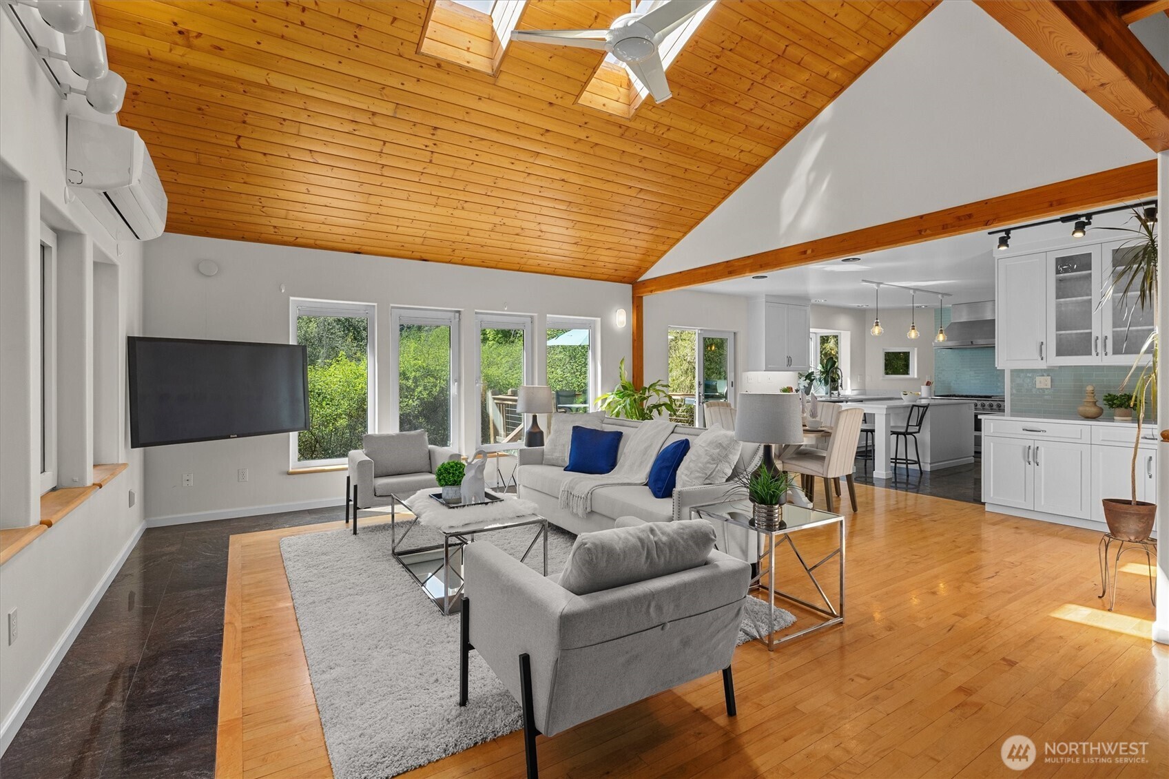 Vaulted ceilings and skylights keep the home feeling airy and bright.