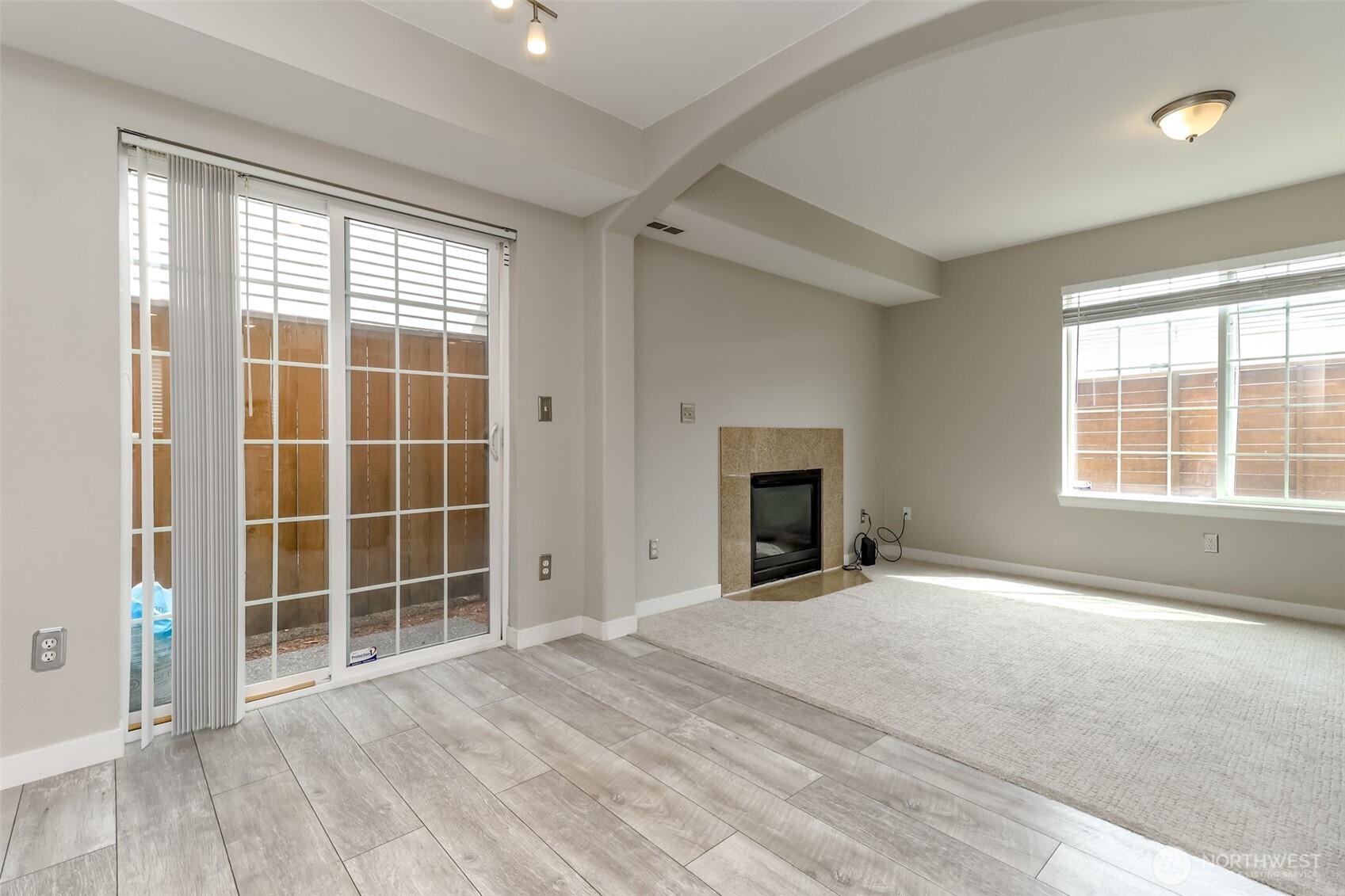 Sliding glass door in dining area