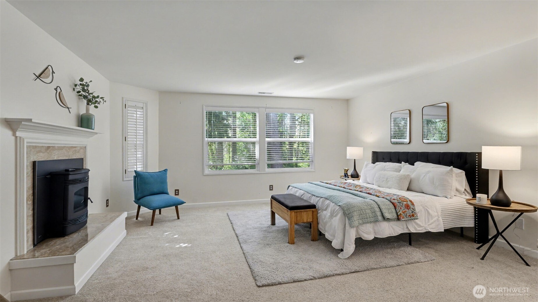 Cozy up with your own pellet stove in the primary bedroom.