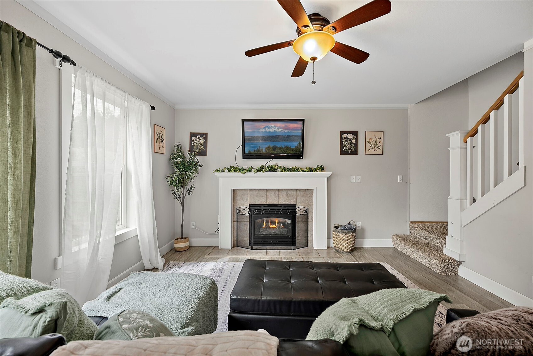 Cozy gas fireplace will set the vibe during Fall and Winter months!