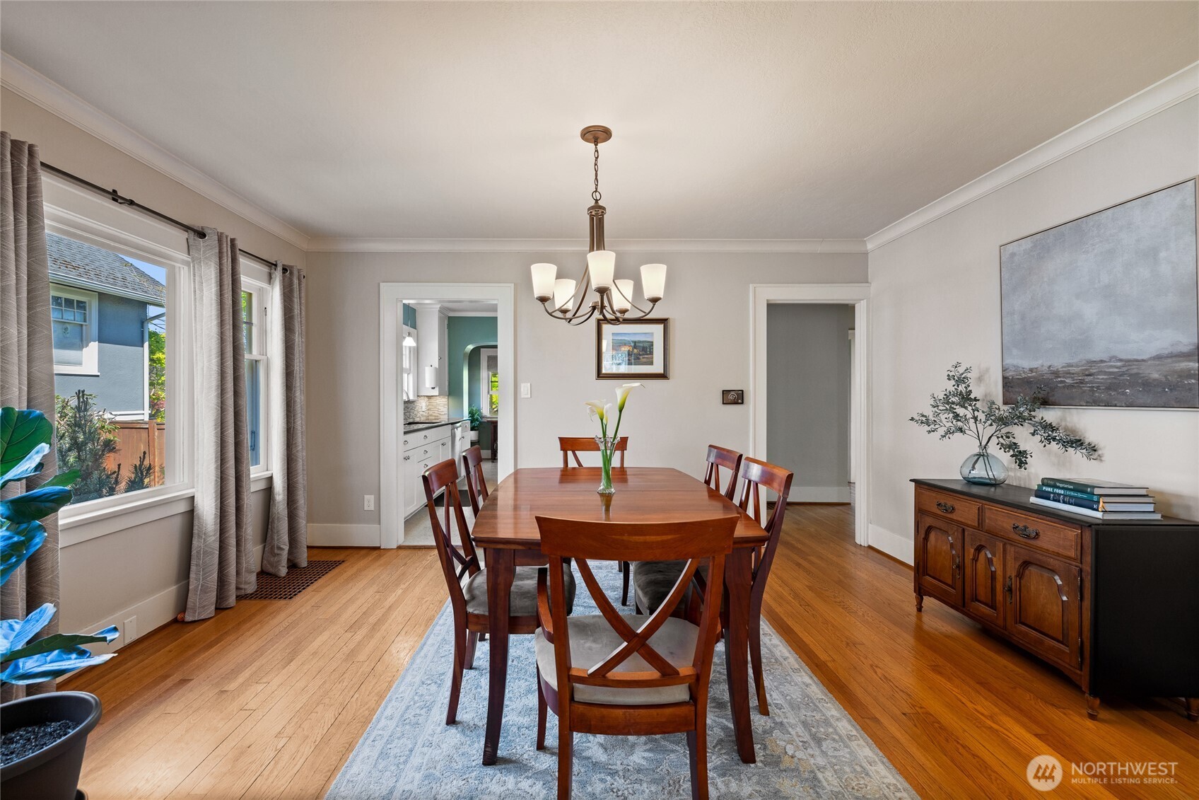 Second view of the dining room with the kitchen rear left.